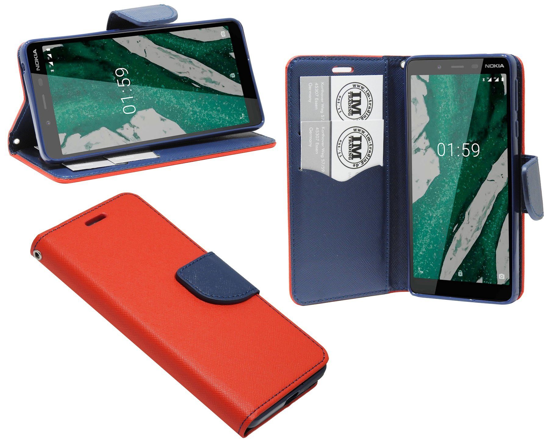 cofi1453 Handyhülle Hülle Tasche für Nokia 1 Plus, Kunstleder Schutzhülle Handy Wallet Case Cover mit Kartenfächern, Standfunktion Schwarz