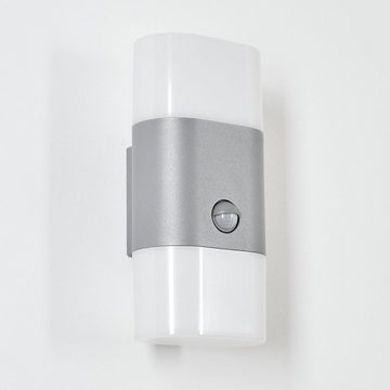 hofstein Außen-Wandleuchte Wandlampe aus Metall/Kunststoff in Grau/Weiß, LED fest integriert, Bewegungsmelder, Dämmerungssensor, Lichteffekt, 1300 Lumen, IP44