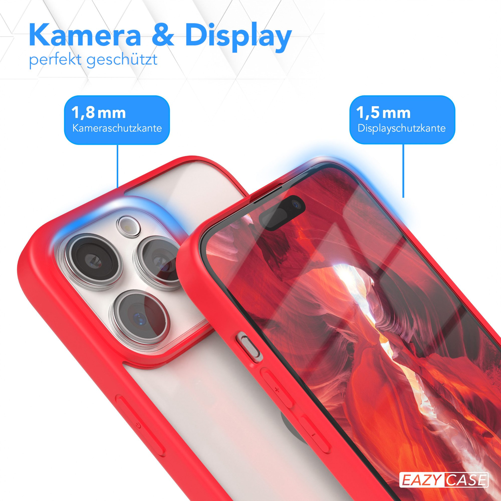 EAZY CASE Handyhülle Bumper Case für Apple iPhone 15 Pro Max 6,7 Zoll, Hülle Transparent Backcover kratzfest Slim Cover Durchsichtig Rot – Bild 3 von 5