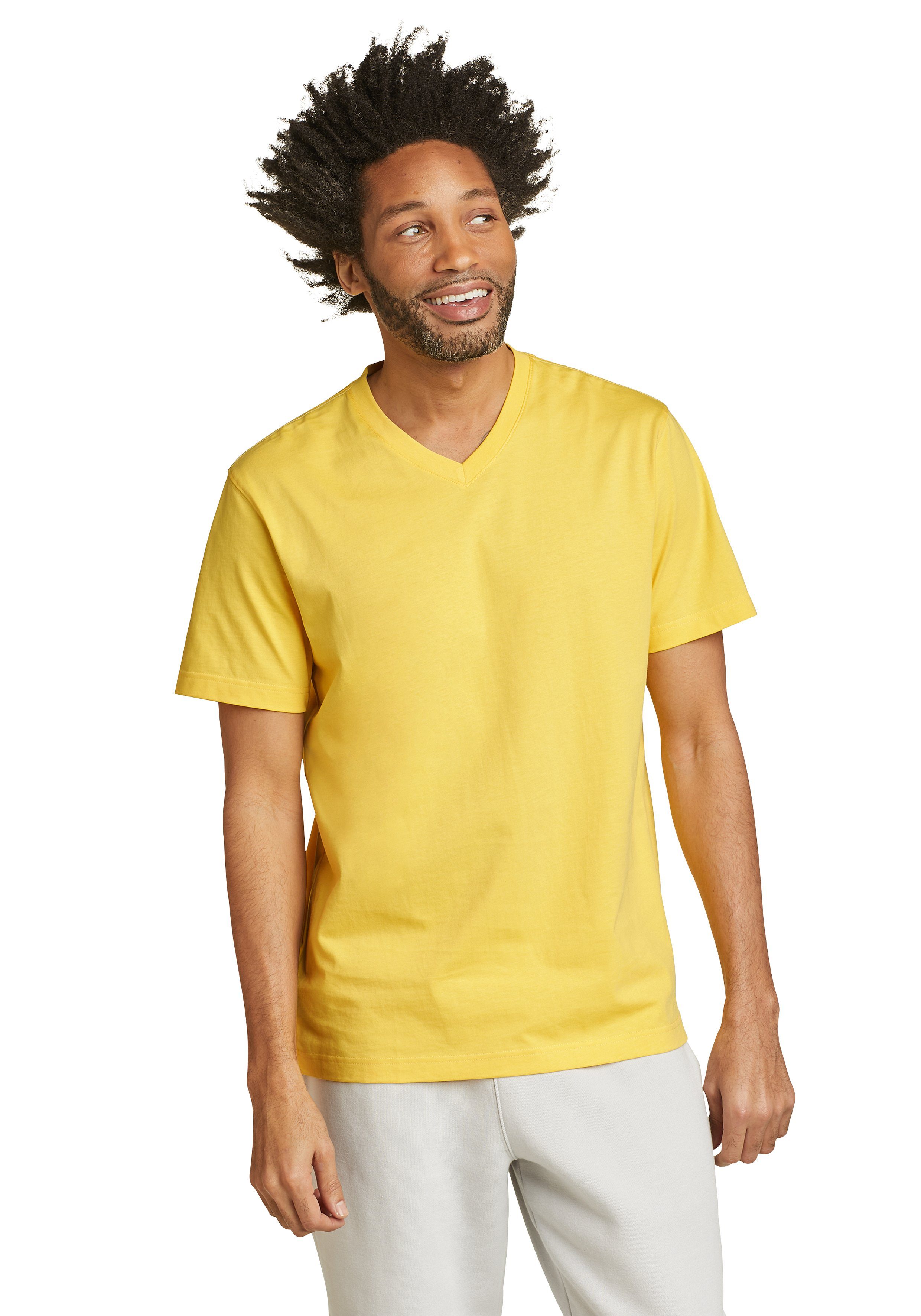 Eddie Bauer T-Shirt Legend Wash Pro Shirt 100% Baumwolle - V-Ausschnitt Leuchtgelb