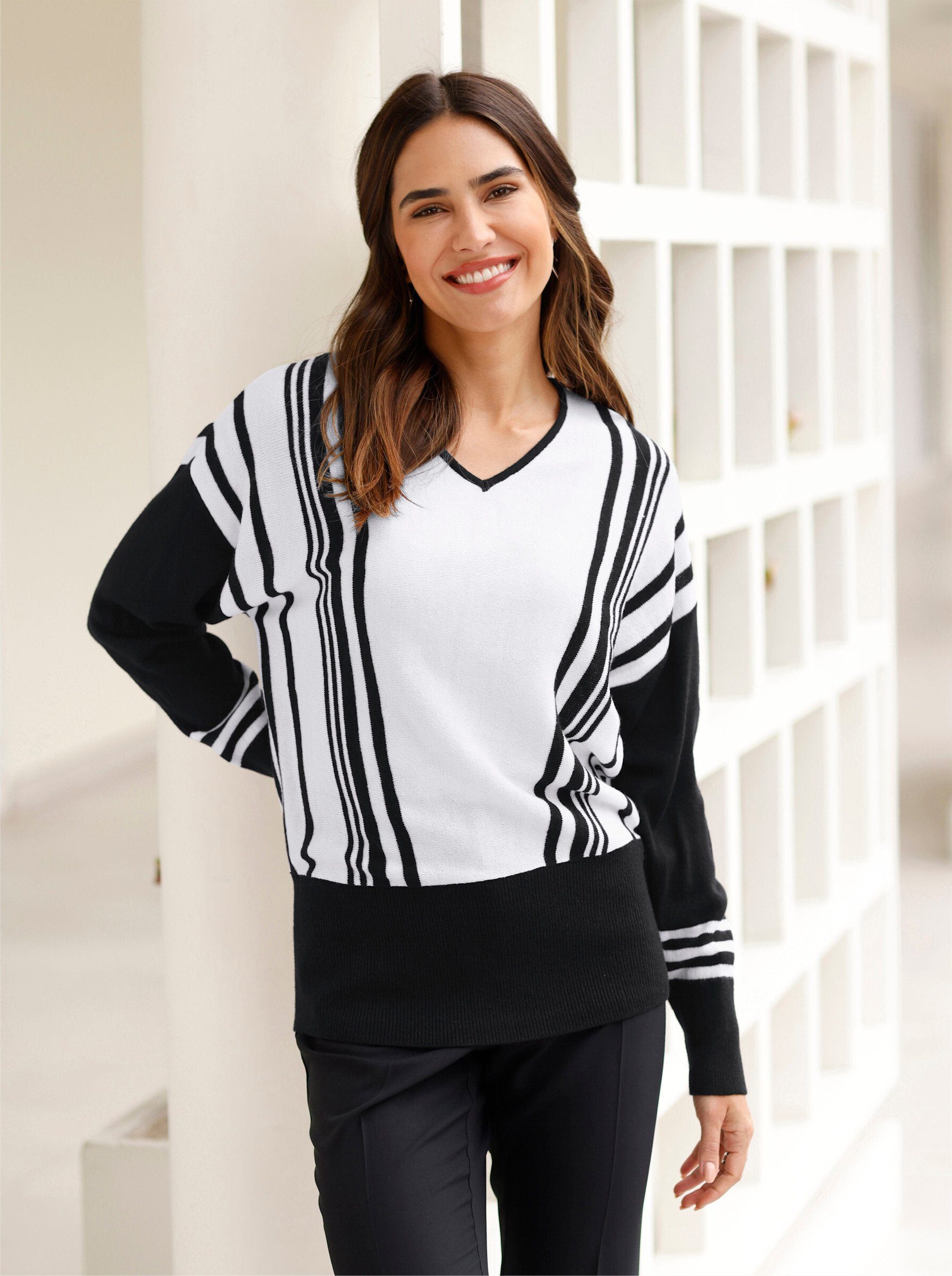 Sieh an! Strickpullover V-Pullover Langarm Jersey