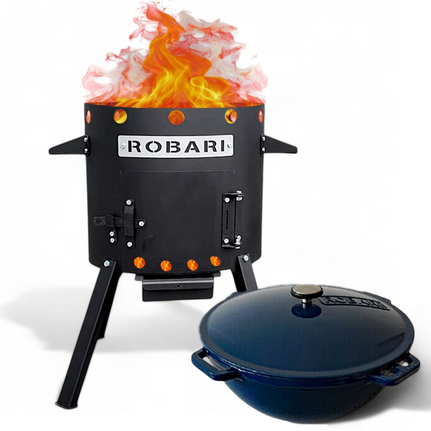ROBARI Holzkohlegrill Robari Utschak Set mit Kasan aus Gusseisen selbst konfigurieren