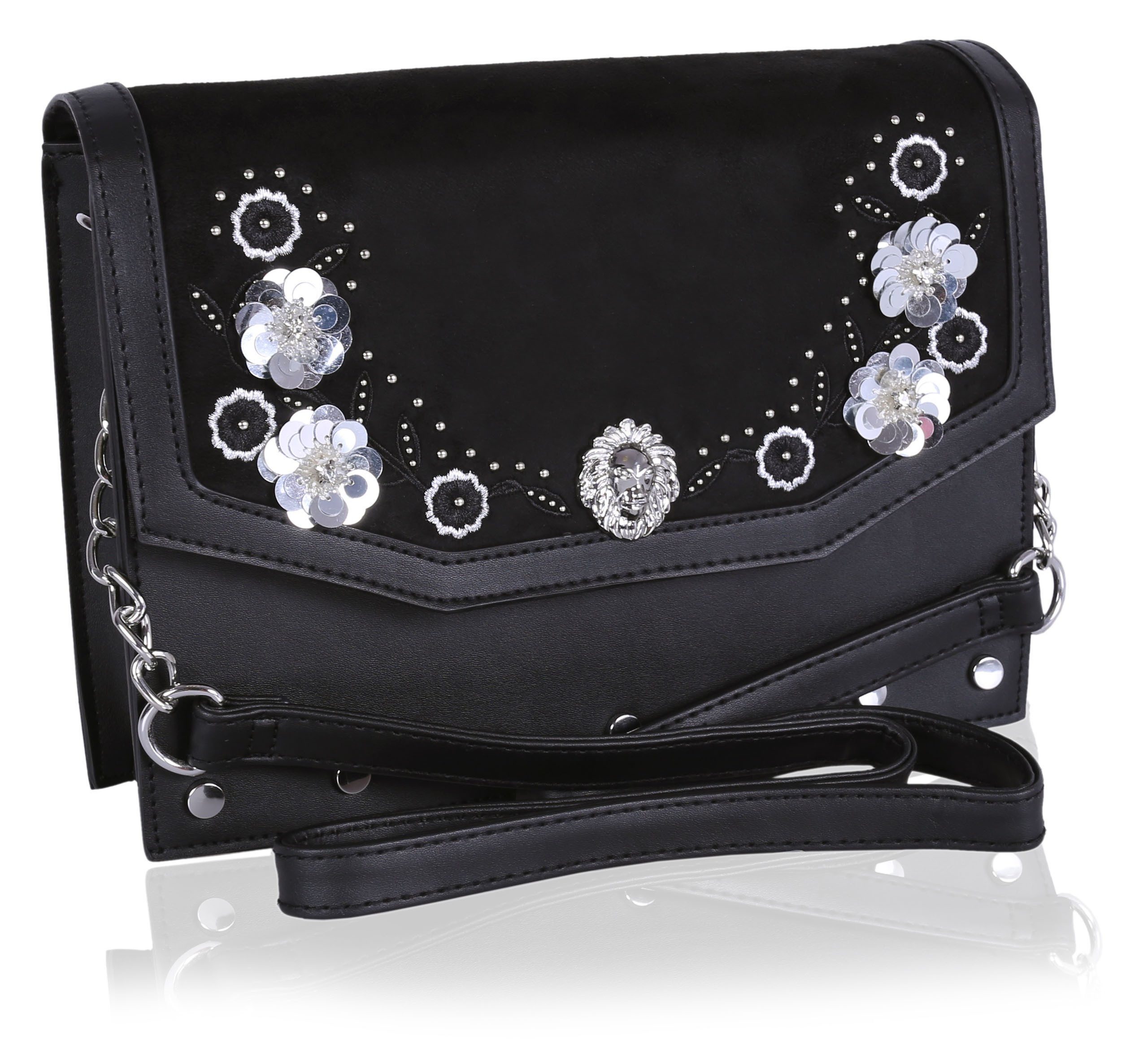 Sarcia.eu Handtasche Schwarze Handtasche mit silbernen Verzierungen