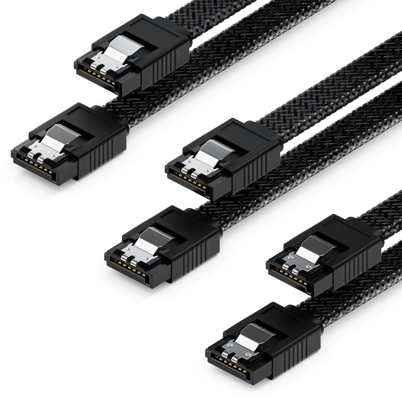 deleyCON 3x 60cm SATA 3 Kabel Nylon Set 6 Gbit/s 2 L-Stecker Gerade Computer-Kabel