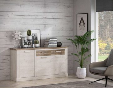 freiraum Sideboard Duro (BxHxT: 173,9x90,3x41,3 cm), aus Holzwerkstoff in Pinia Weiss kombiniert mit Eiche Antik