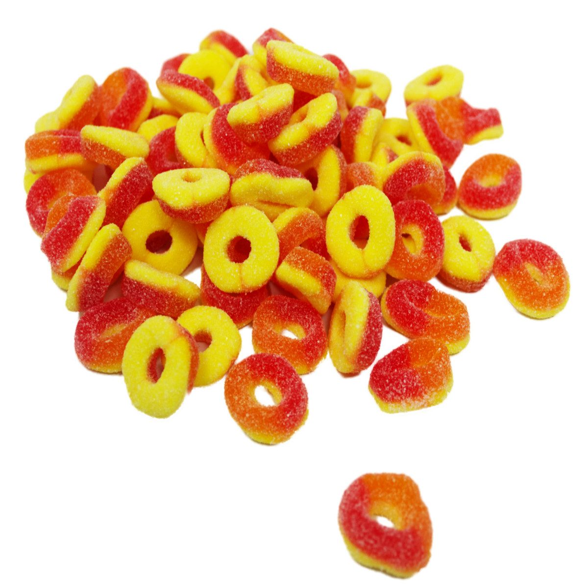 Candy Plus Süßigkeit, Fruchtgummi Pfirsich Ringe orange gelbe süß sauer gezuckert 2000g