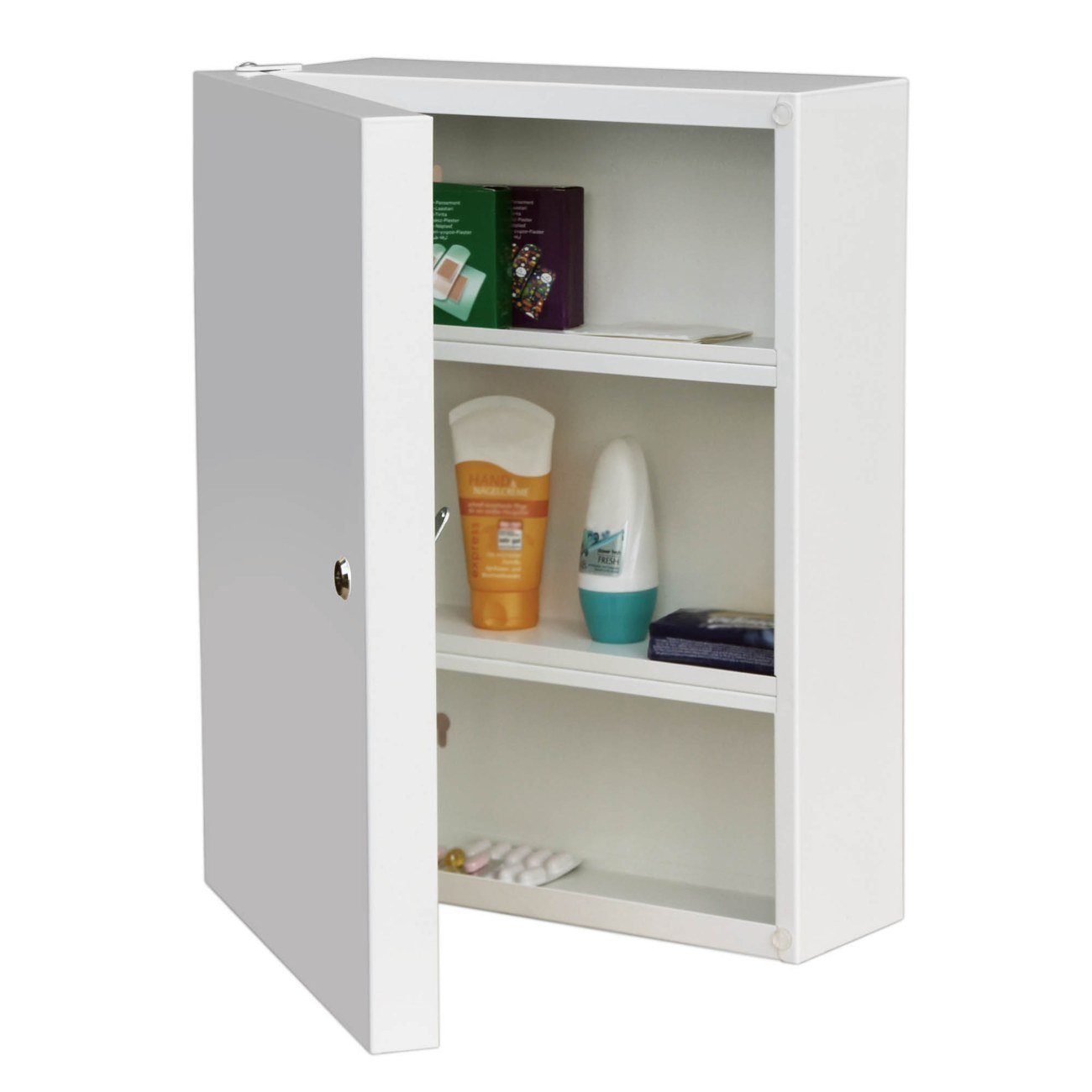 banjado Medizinschrank Stahl (abschließbar, 3 große und 2 kleine Fächer) 35 x 46 x 15cm