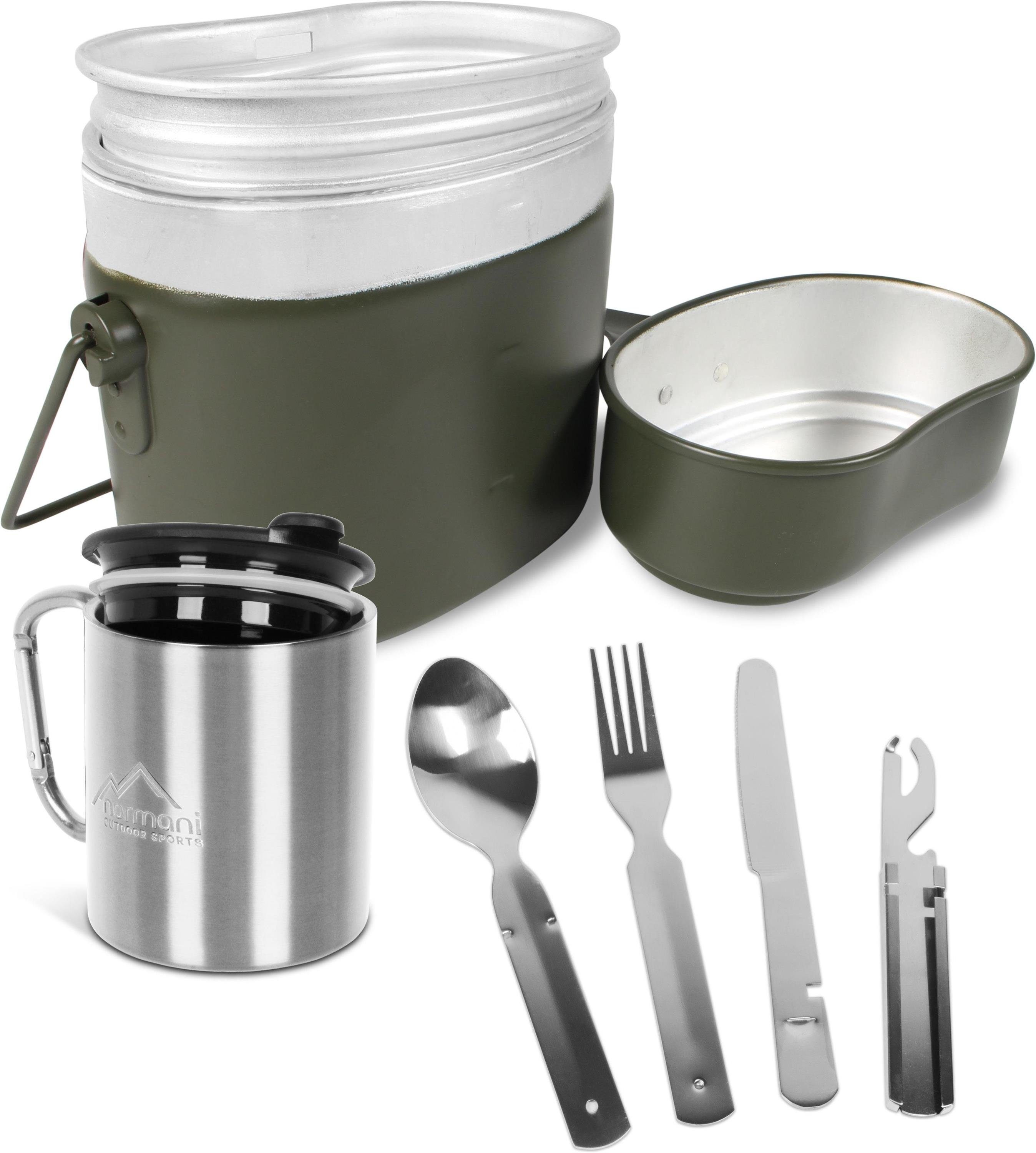 normani Geschirr-Set Bundeswehr Essgeschirrset Camping Kochgeschirr (4-tlg), 1 Personen, Edelstahl, Camping Geschirr Essgeschirr Outdoor Besteck Kochgeschirr