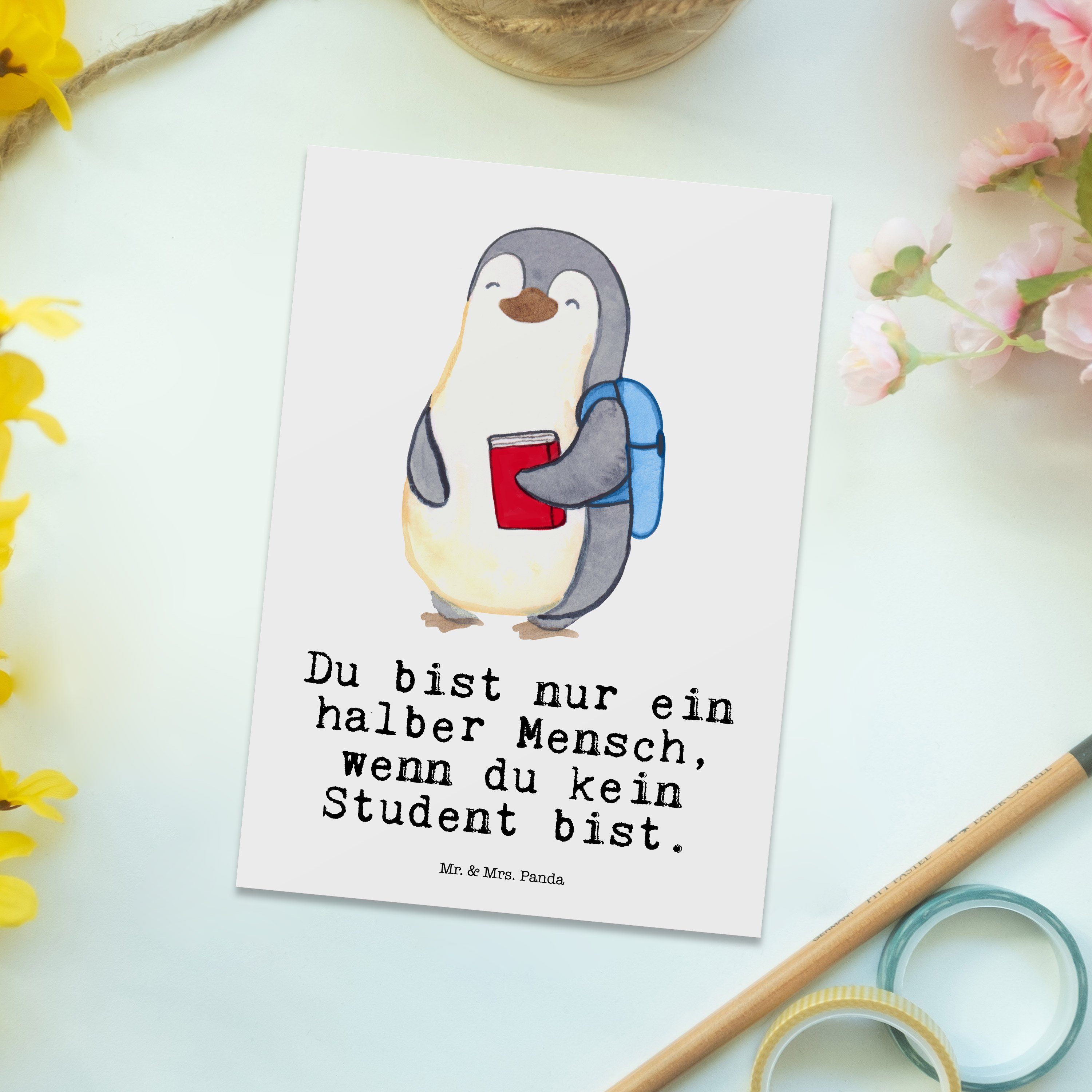 Geschenk, Postkarte Panda Student Mr. - - Mrs. Weiß Einladun Danke, mit Geburtstagskarte, Herz &