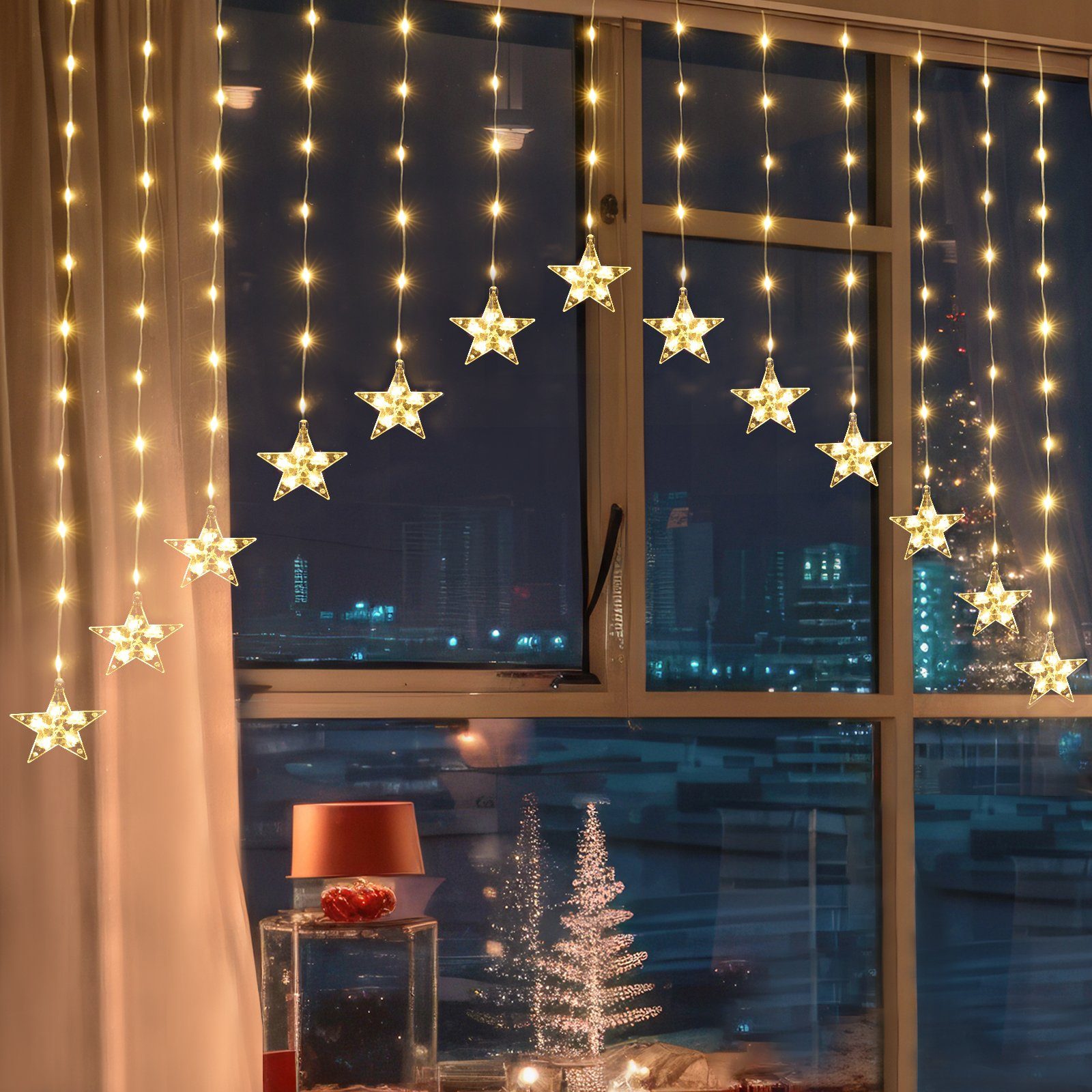 Salcar LED-Lichterkette 3m LED Sternen Lichtervorhang LED mit 16 Stern LED günstig online kaufen