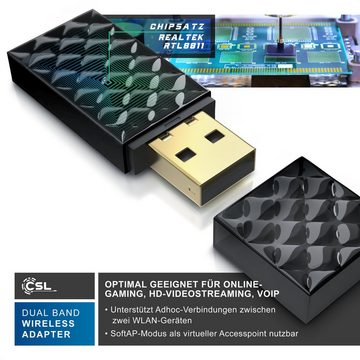 CSL WLAN-Dongle, AC450 WIFI Dual Band Stick, 433 MBit/s, 2,4 GHz / 5 GHz, 802.11ac, WPS