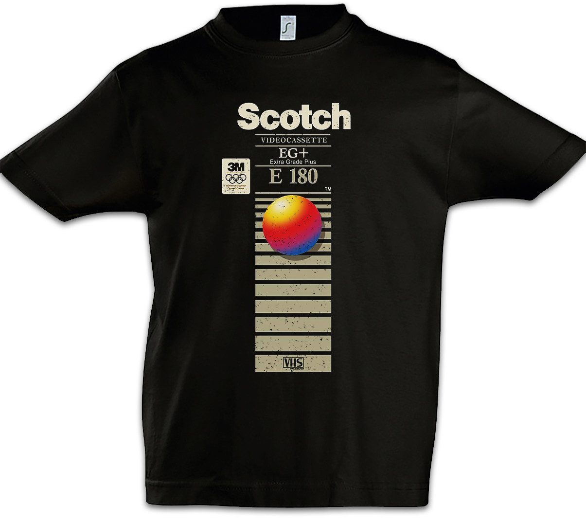Print-Shirt E180 Videocassette Kinder T-Shirt Retro Vintage VHS Tape Scotch