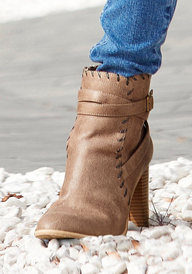 Ankle camelfarben Stiefel im mit Vintage-Look bequemen High-Heel-Stiefelette Boot, Blockabsatz, LASCANA