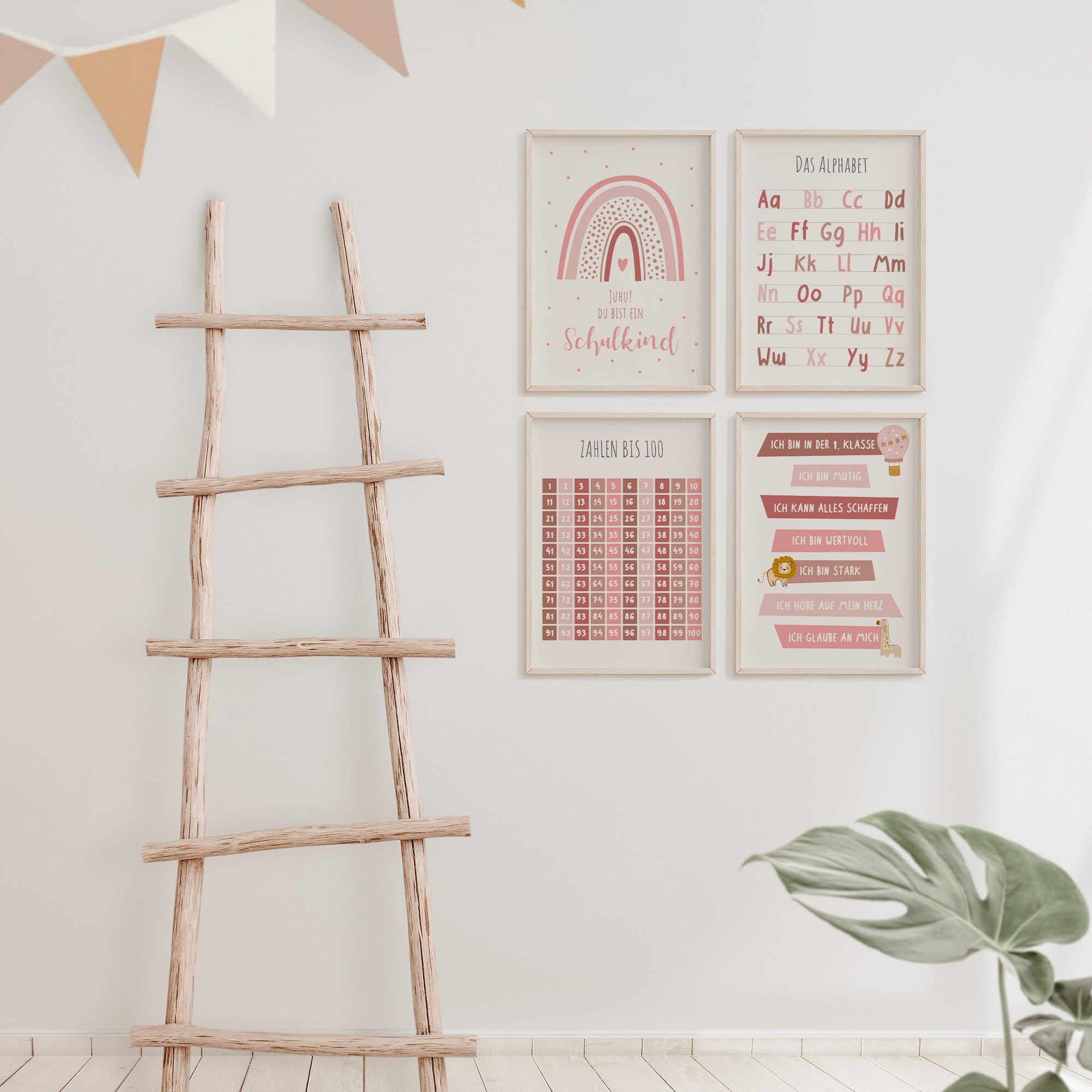 MeinBaby123® Poster Lernposter, Bilder Kinderzimmer Deko, Buchstaben, Alphabet, Zahlen, Mathe, Formen