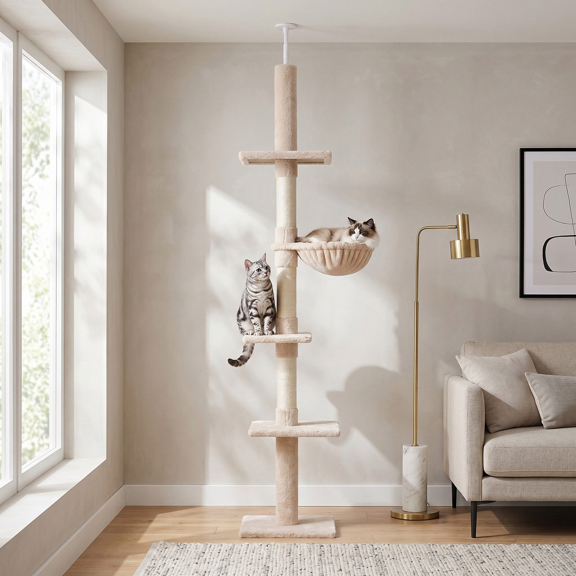 PawHut Kratzbaum Katzenbaum mit Sisalstämmen, Kletterbaum für kleine&große Katzen, für Garten, Balkon, Beige