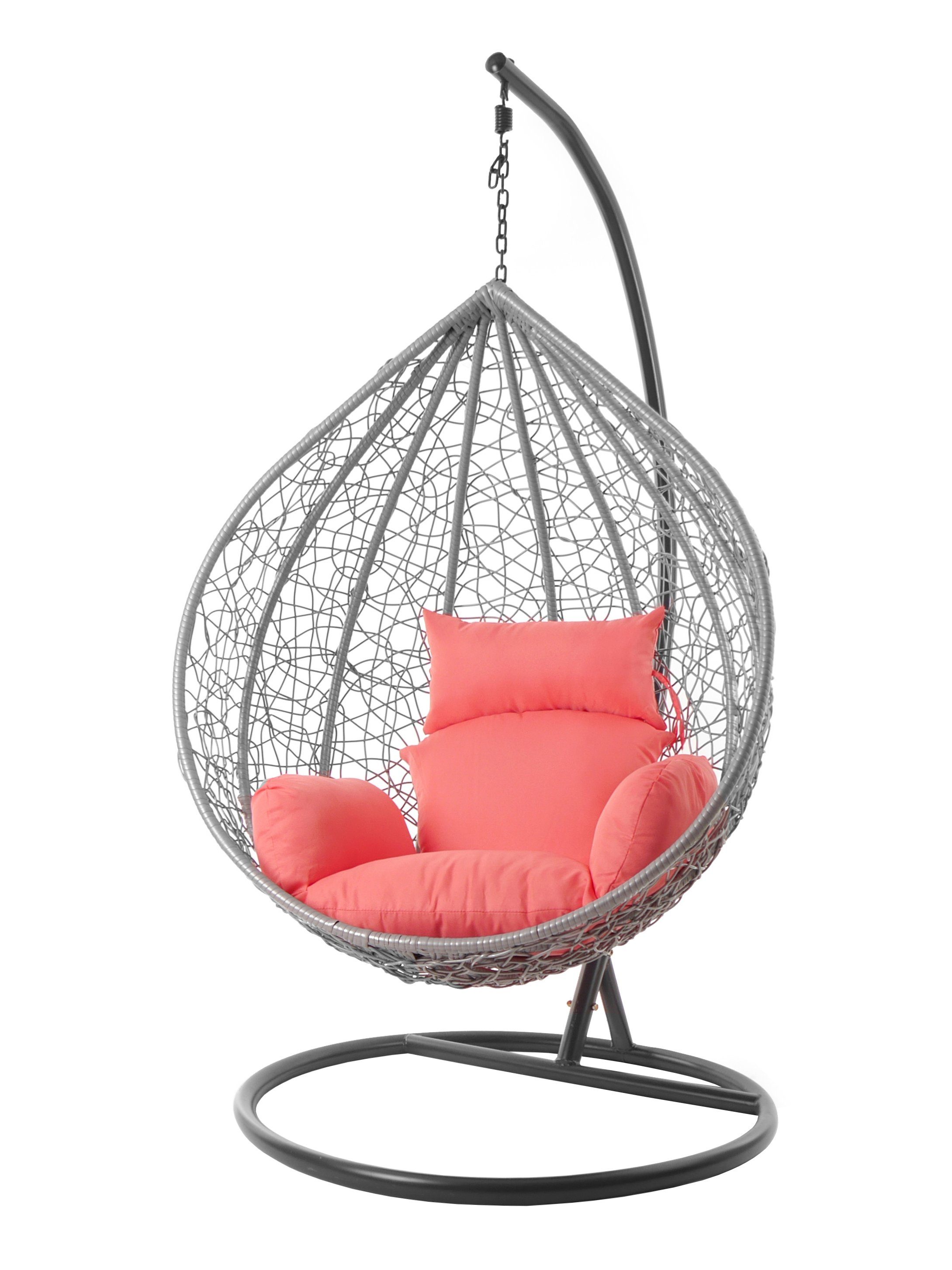 KIDEO Hängesessel Hängesessel MANACOR hellgrau, Schwebesessel mit Gestell und Kissen, lightgrey, moderner Hängesitz, Loungesessel in hellgrau, Nest-Kissen coral (3400 coral)