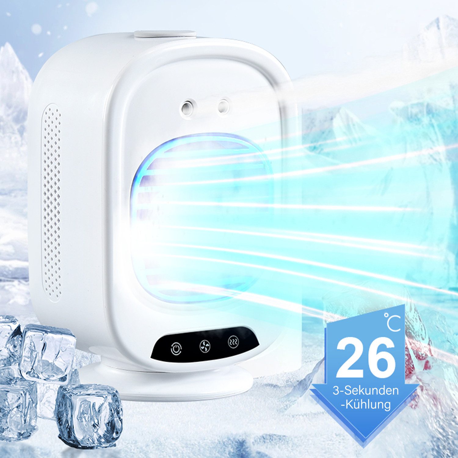 MOPUEA Tischventilator Standventilator Sprühkühlung Eisnebel Mini-Klimagerät Kühlventilator, USB-aufladbar Tischventilator mit LED licht mit Sprühfunktion