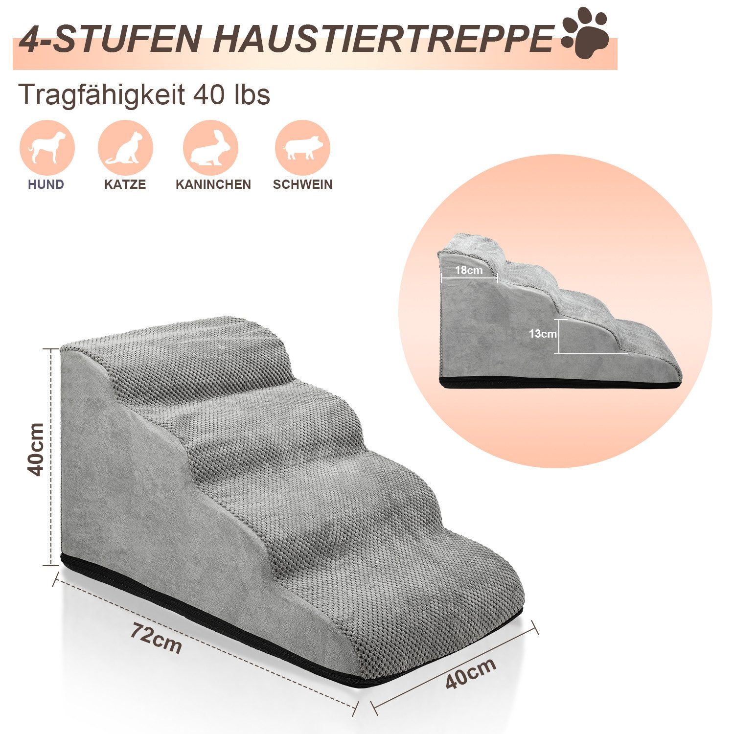 Clanmacy Haustiertreppe Hunderampe Hundetreppe 4 Stufen günstig online kaufen