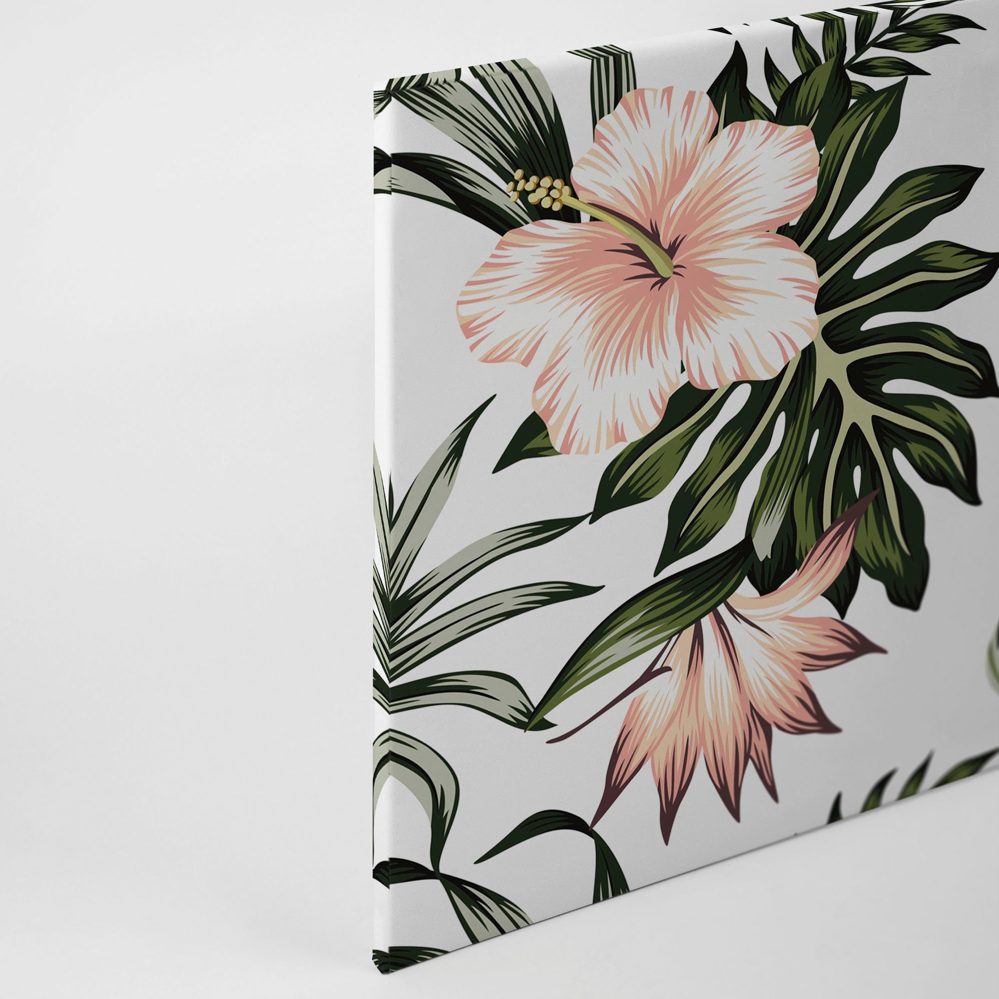 A.S. Création Leinwandbild Toucan, Blumen, Kinder, Kunst (1 St), Palmenblätter Hibiskus Dschungel Keilrahmen Leinwand-Bild Wohnzimmer