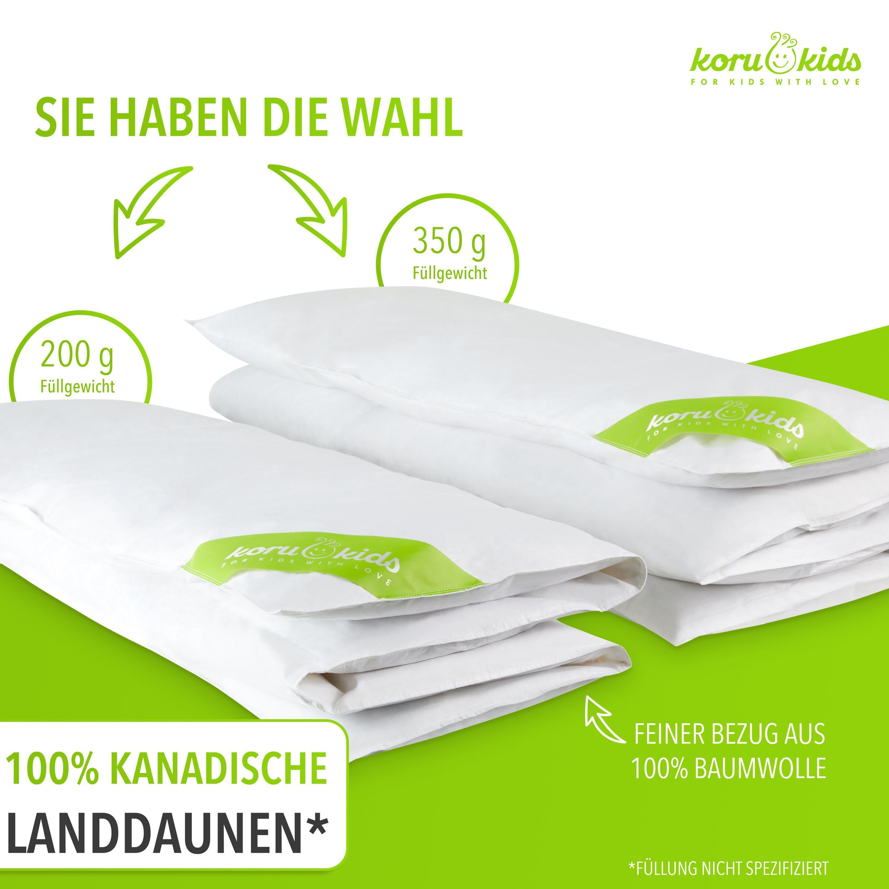 Koru Kids Kinderbettdecke Daunen Bettdecke Kinder 100x135cm, Füllung: 100% kanadische Daunen, Waschbar bis 60° C, temperaturausgleichend, allergikergeeignet