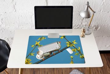 MuchoWow Gaming Mauspad Zwei Zebrafinken am blauen Himmel, (1-St), Büro für Tastatur und Maus, Mousepad Gaming, 90x60 cm, XXL, Großes