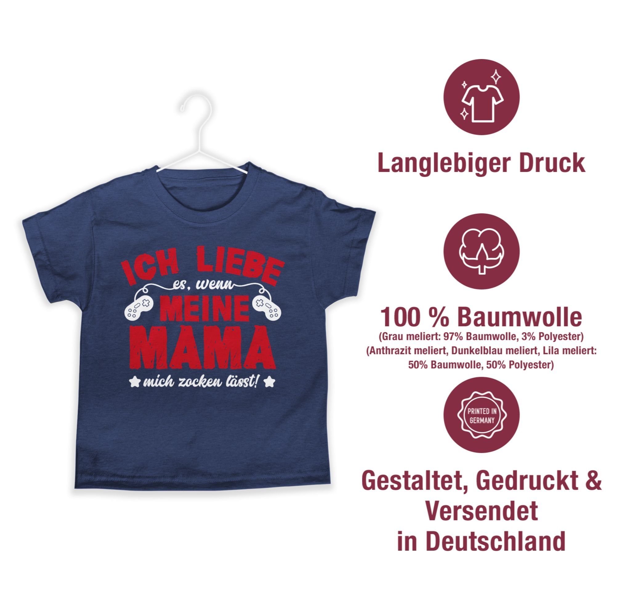 Ich T-Shirt Meliert weiß/rot Statement Shirtracer Sprüche 2 liebe Kinder Mama Dunkelblau - meine