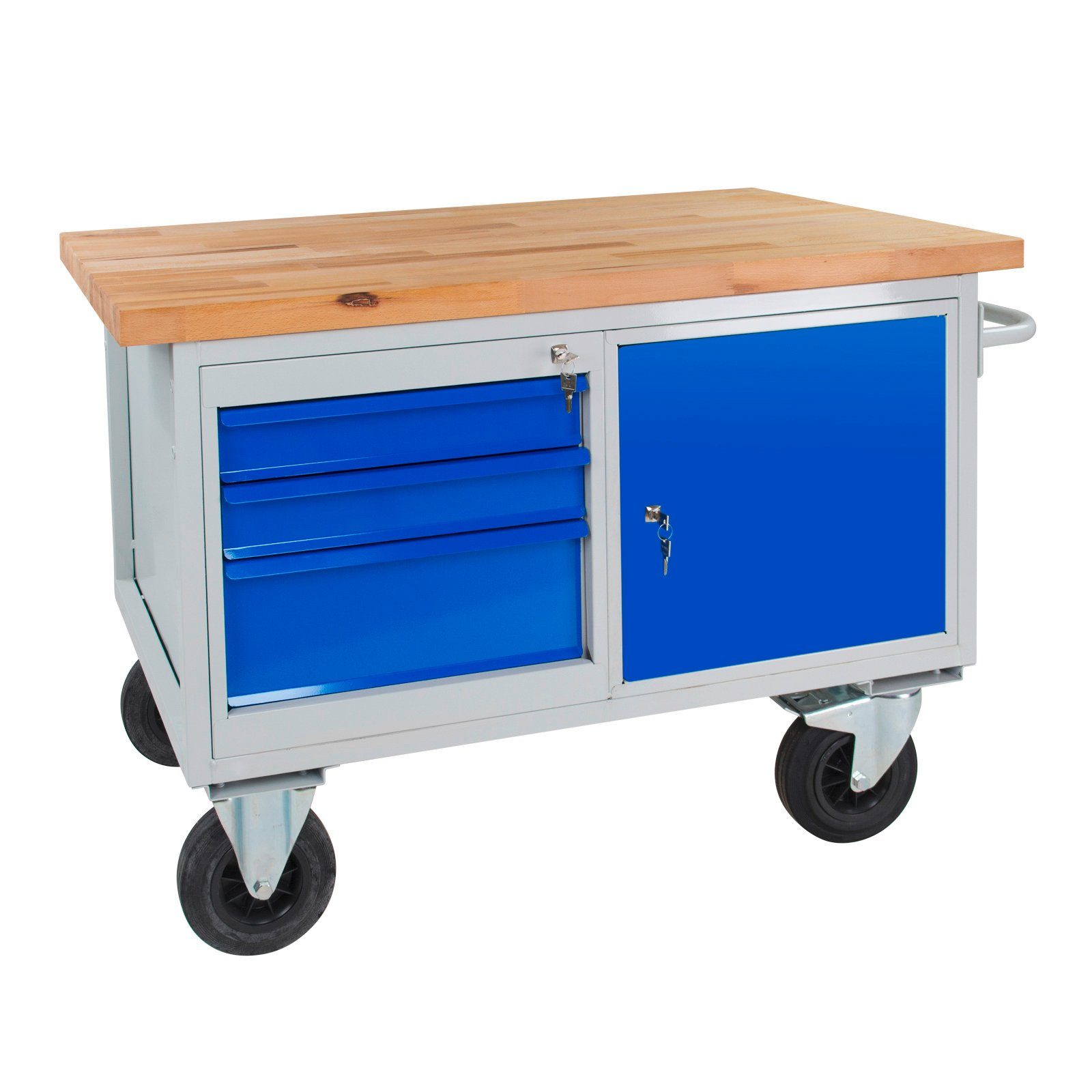 83x130x60cm, Rhino Tür, mit 3 Werkbank 1 HxBxT Lichtblau Grau/Blau Mobile Werkbank PROREGAL® Schub,