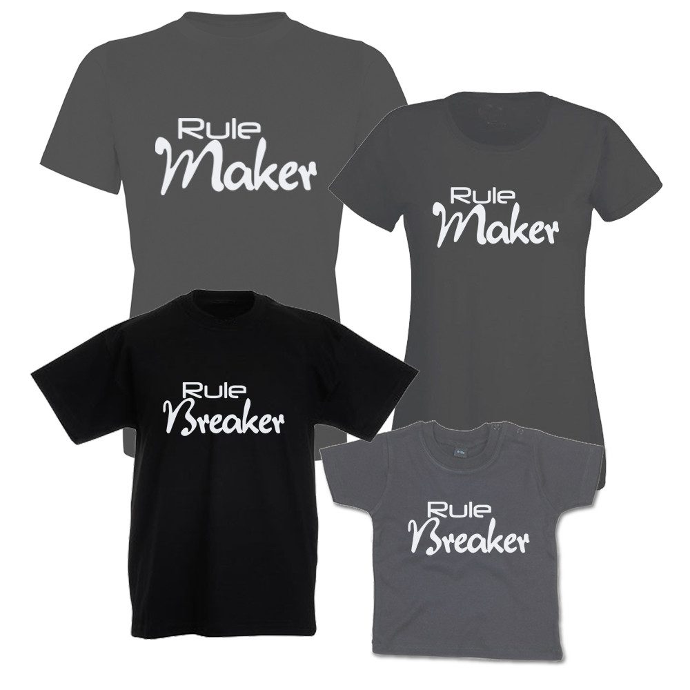 G-graphics T-Shirt Rule Maker & Rule Breaker (Familienset, Einzelteile zum selbst zusammenstellen) Kinder- & Erwachsenen-T-Shirt-Set mit Frontprint