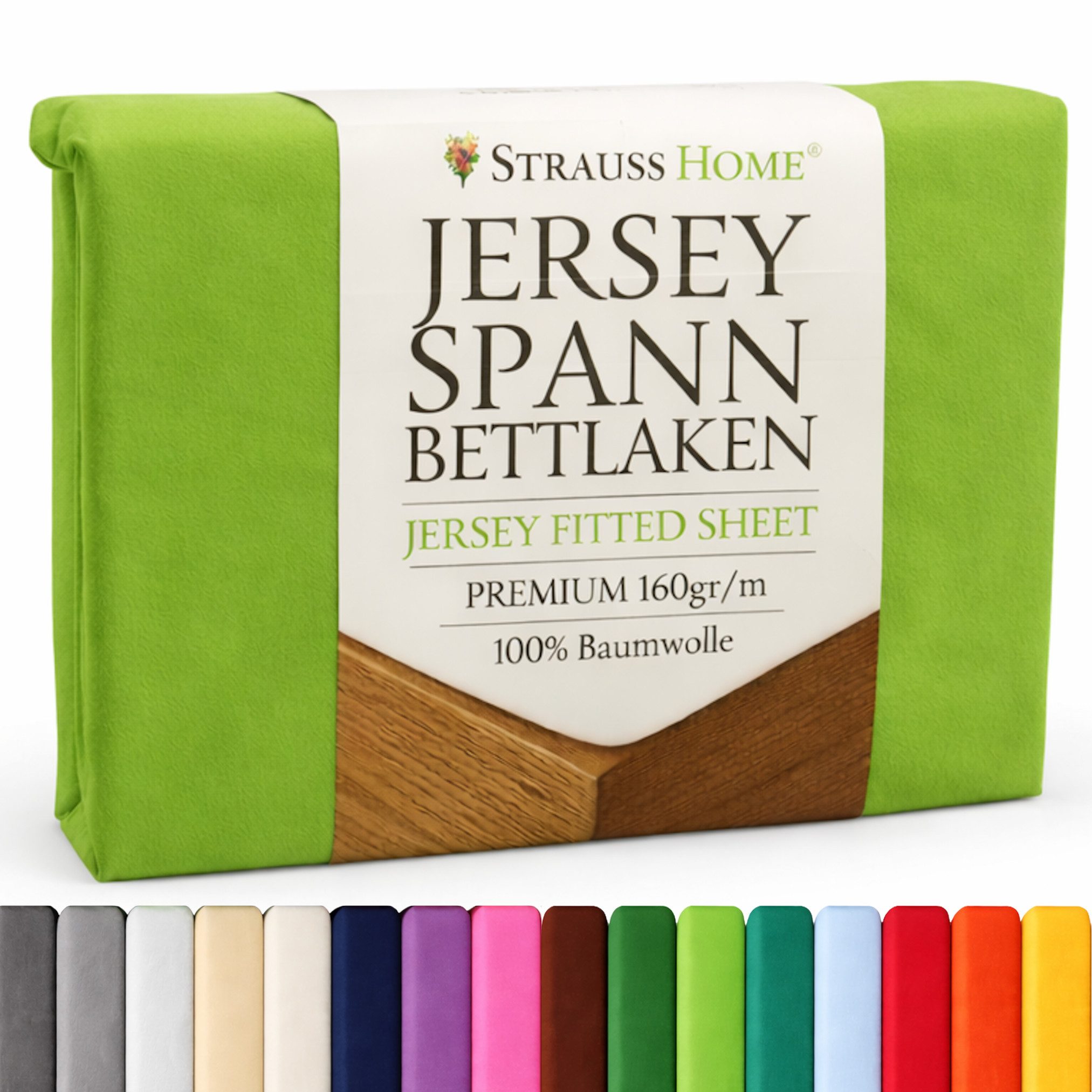 Strauss Home Spannbettlaken Premium 160 g/m² Gekämmte Baumwolle Jersey in Hotelqualität, Gummizug: Rundumgummi, OEKO-TEX®-zertifiziert - Hotelqualität – Formstabil & Langlebig