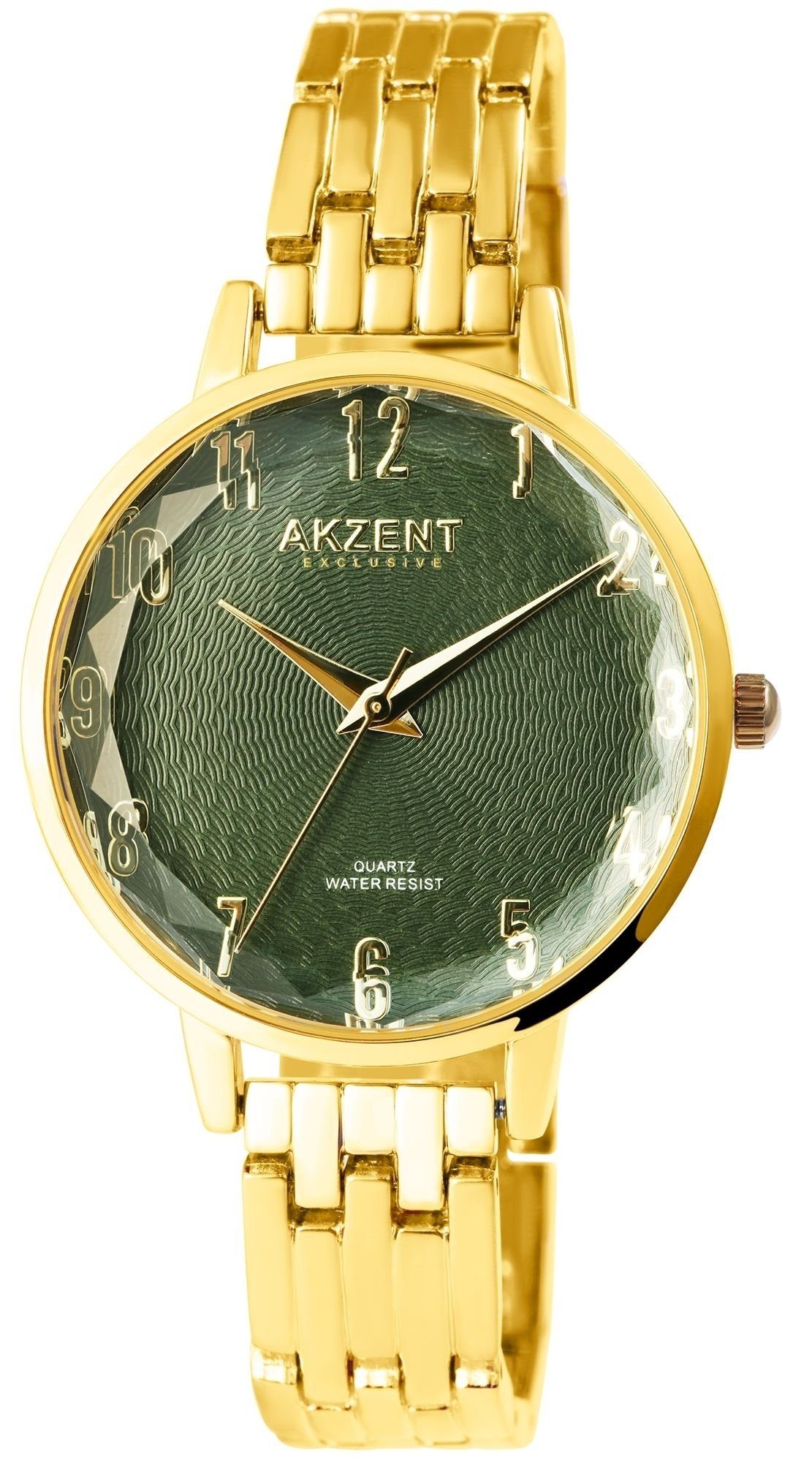 AKZENT Quarzuhr Sohan Damen Armbanduhr mit Gliederband aus Metall goldfarbig