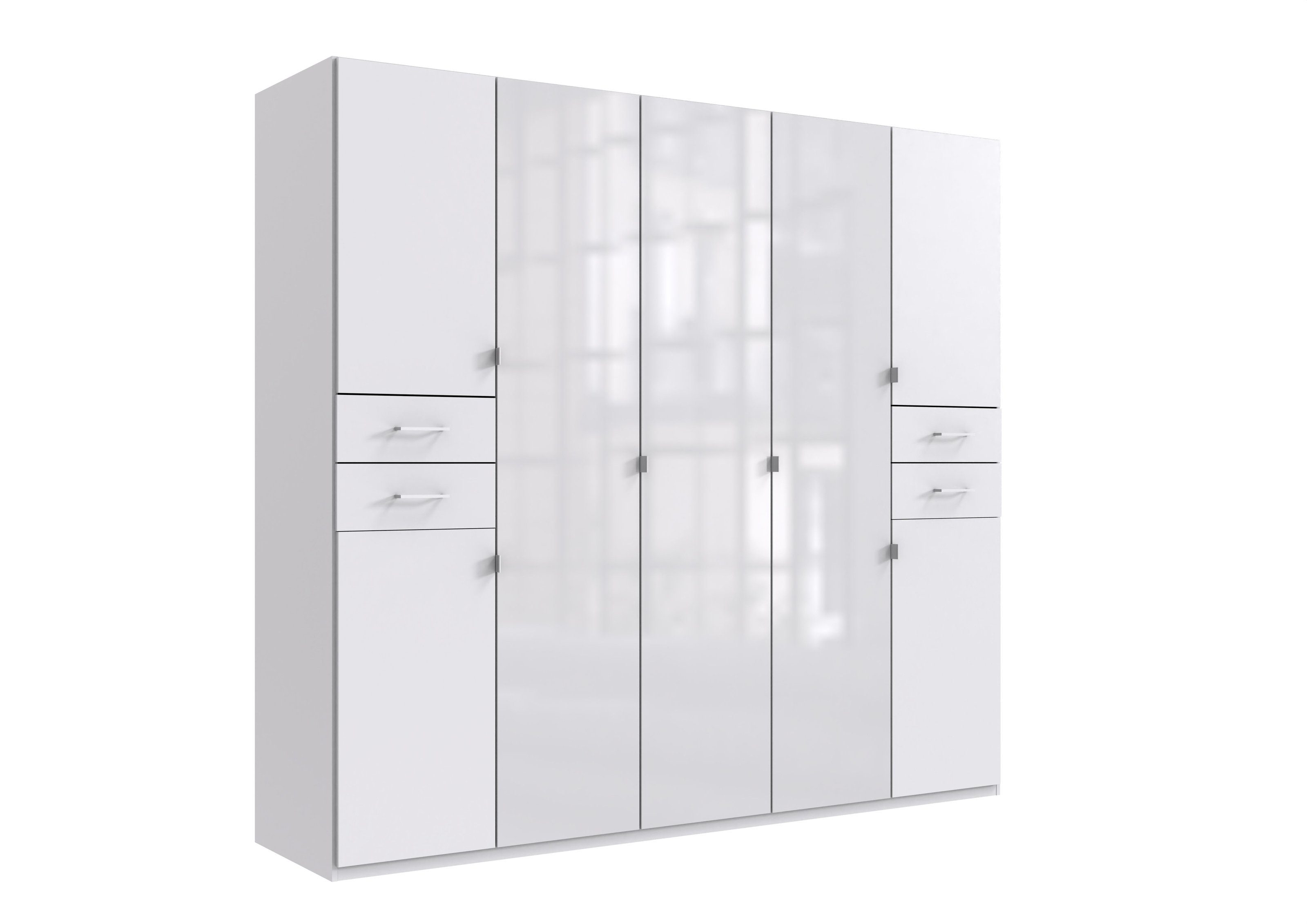 Wimex Drehtürenschrank in WEISS + GLAS WEISS - 225x208x58cm (BxHxT)