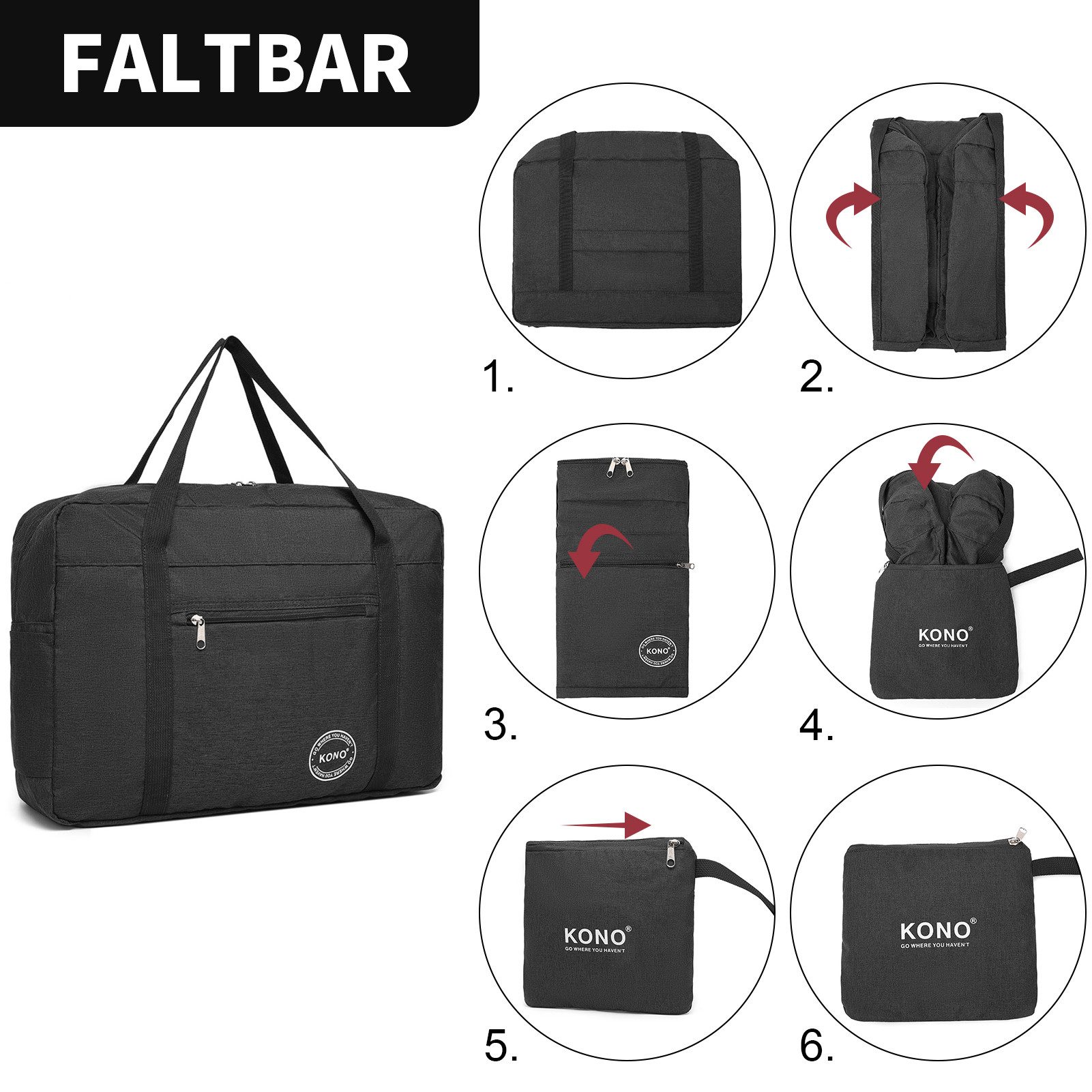 KONO Reisetasche Faltbar Damen Handgepäck Tasche Wasserdicht