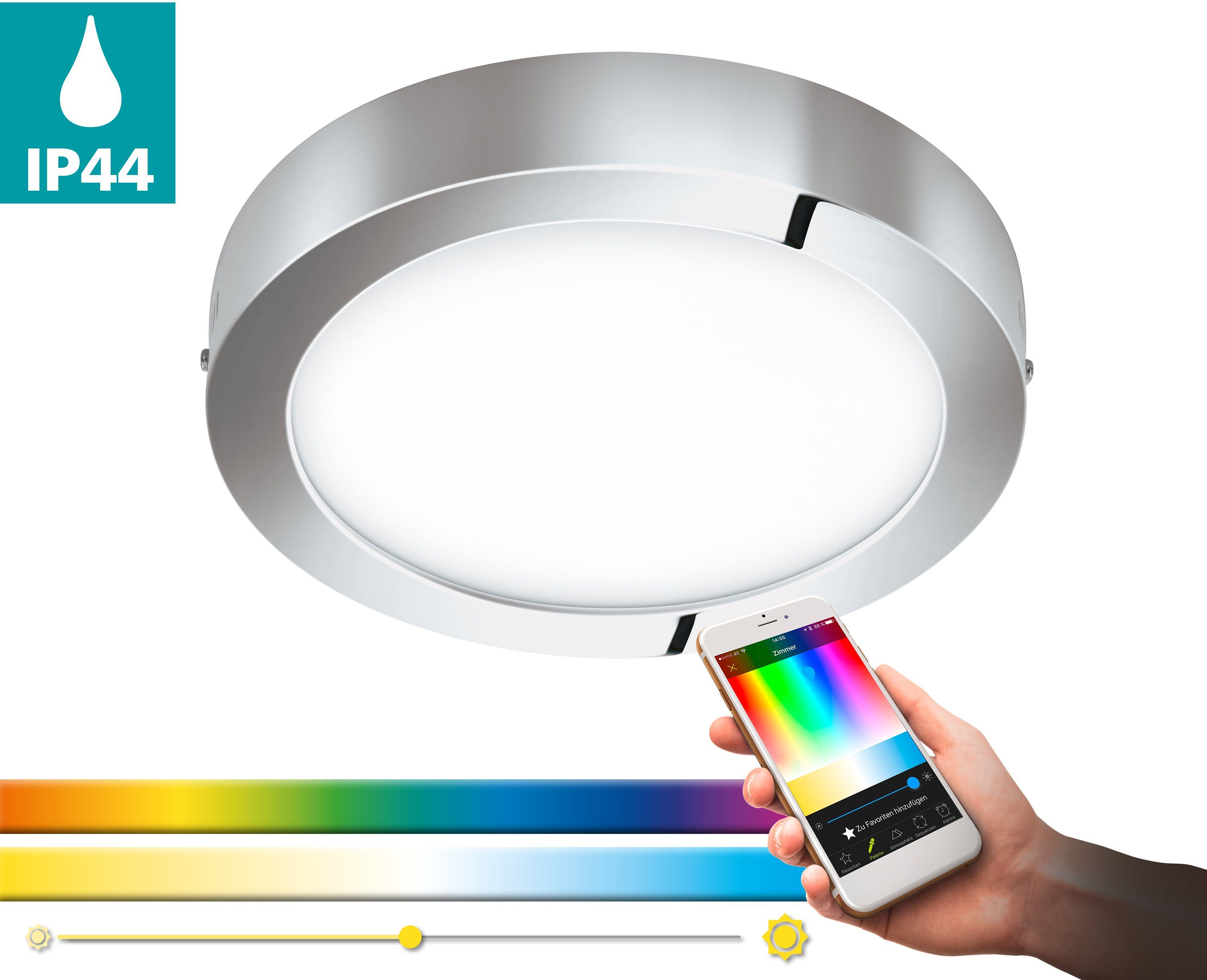 EGLO Aufbauleuchte FUEVA-C, Bluetooth, Dimmfunktion, Farbwechsel, LED fest integriert, Neutralweiß, Kaltweiß, Warmweiß, Tageslichtweiß, EGLO CONNECT, Steuerung über APP + Fernbedienung,BLE, CCT, RGB