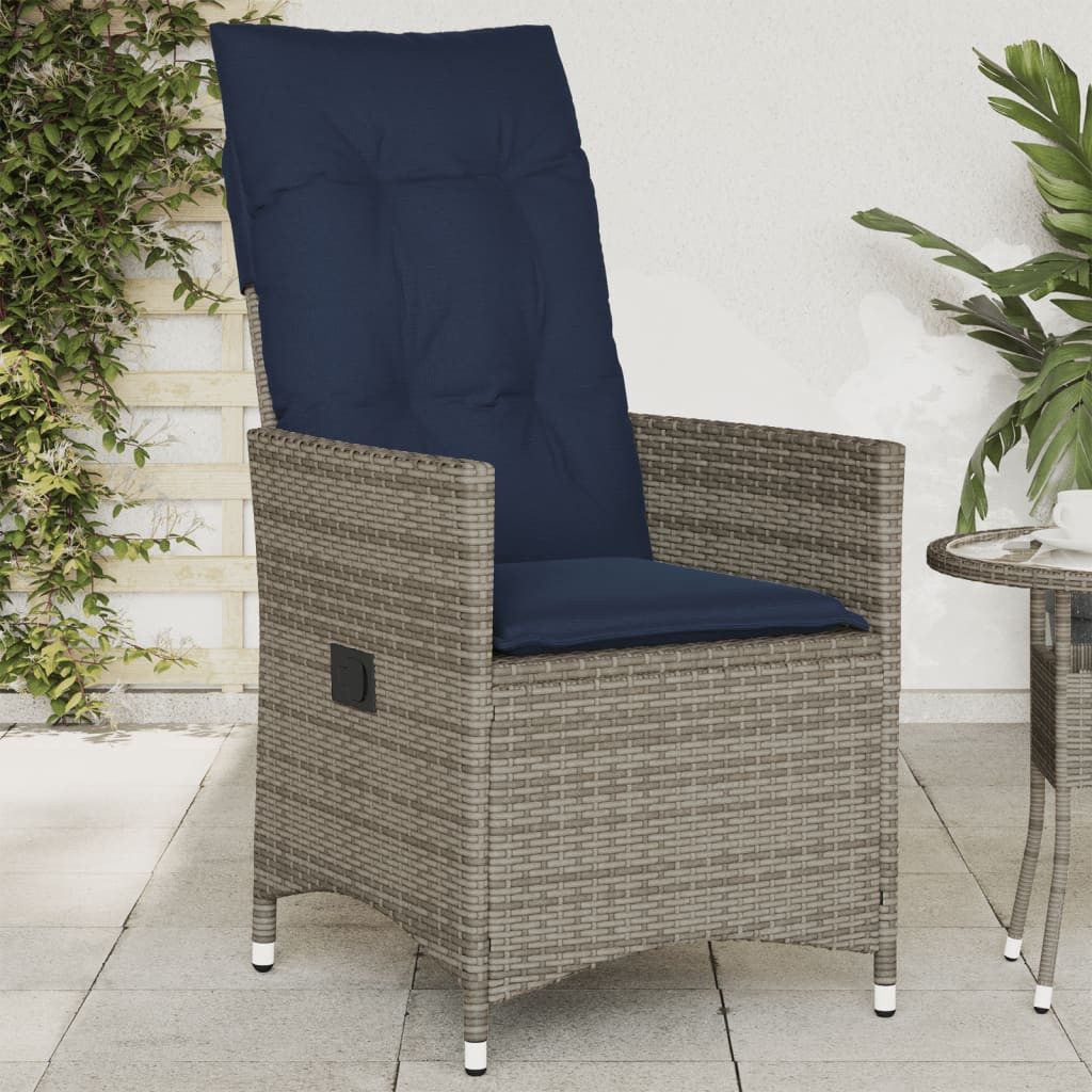 vidaXL Gartenstuhl Gartensessel Verstellbar mit Kissen Grau Poly Rattan (1 St)