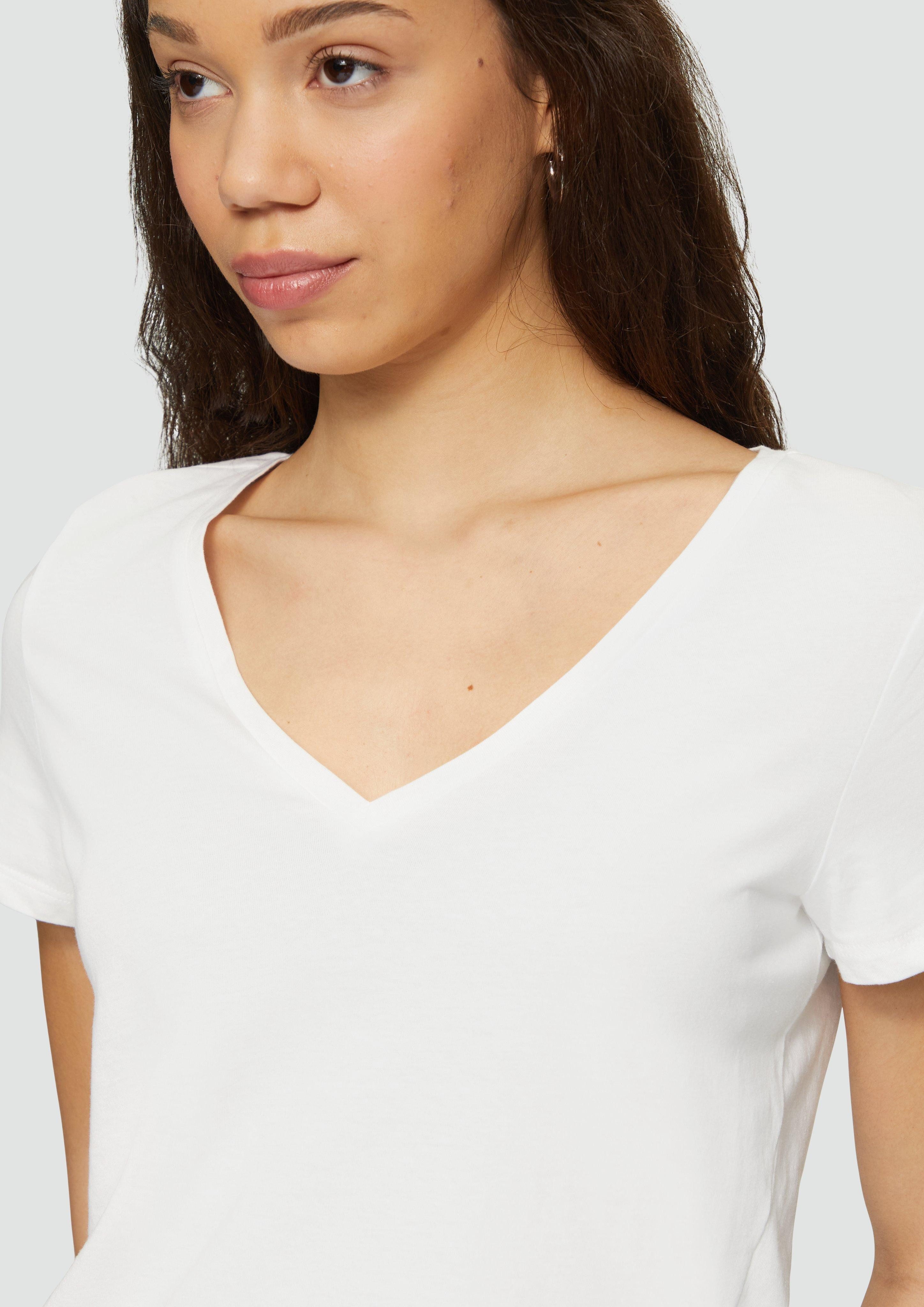 QS Kurzarmshirt Baumwollshirt mit V-Ausschnitt günstig online kaufen