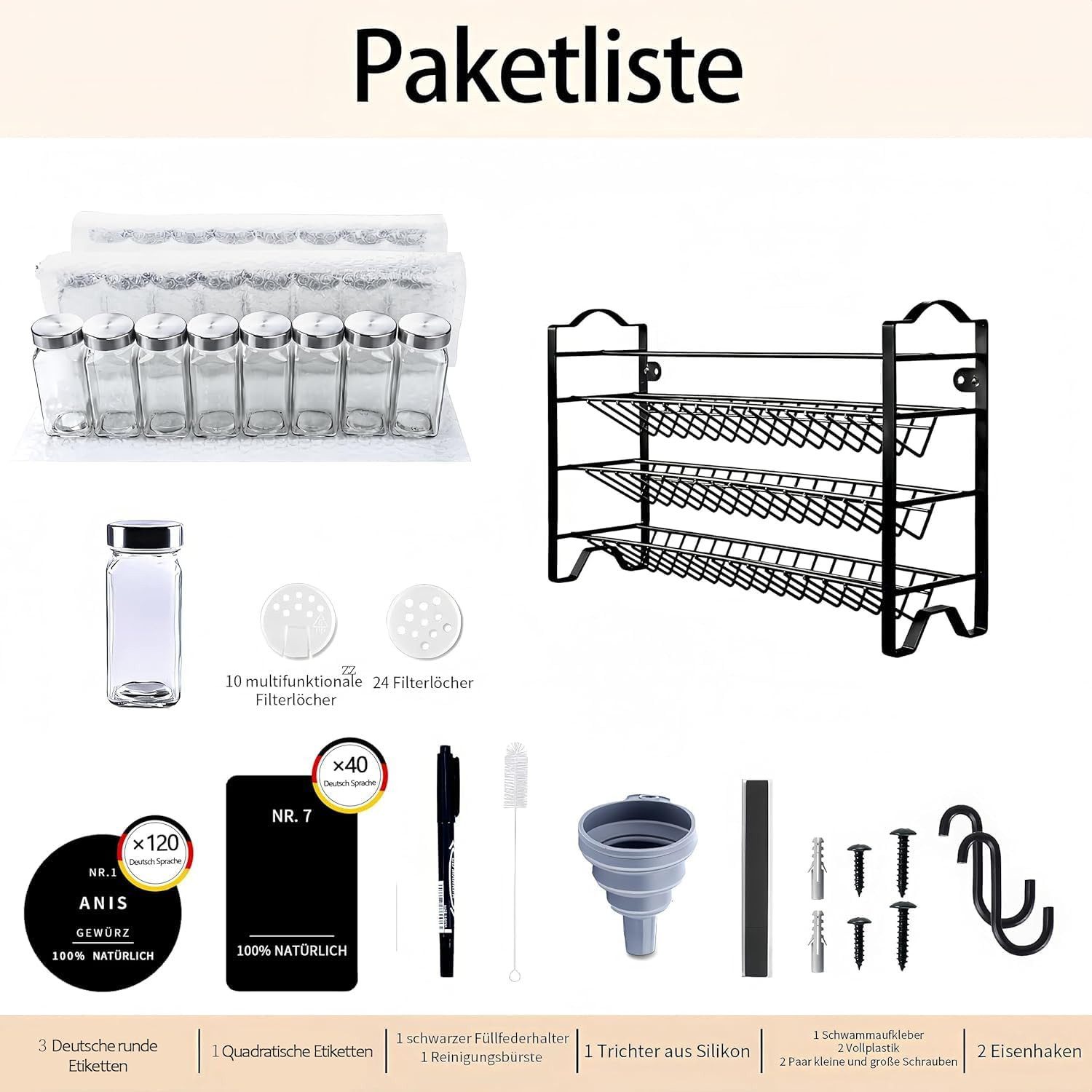 KingLux Gewürzregal 3 lagiger Metall Gewürzregal Stehend Wand mit 24 Gewürz günstig online kaufen