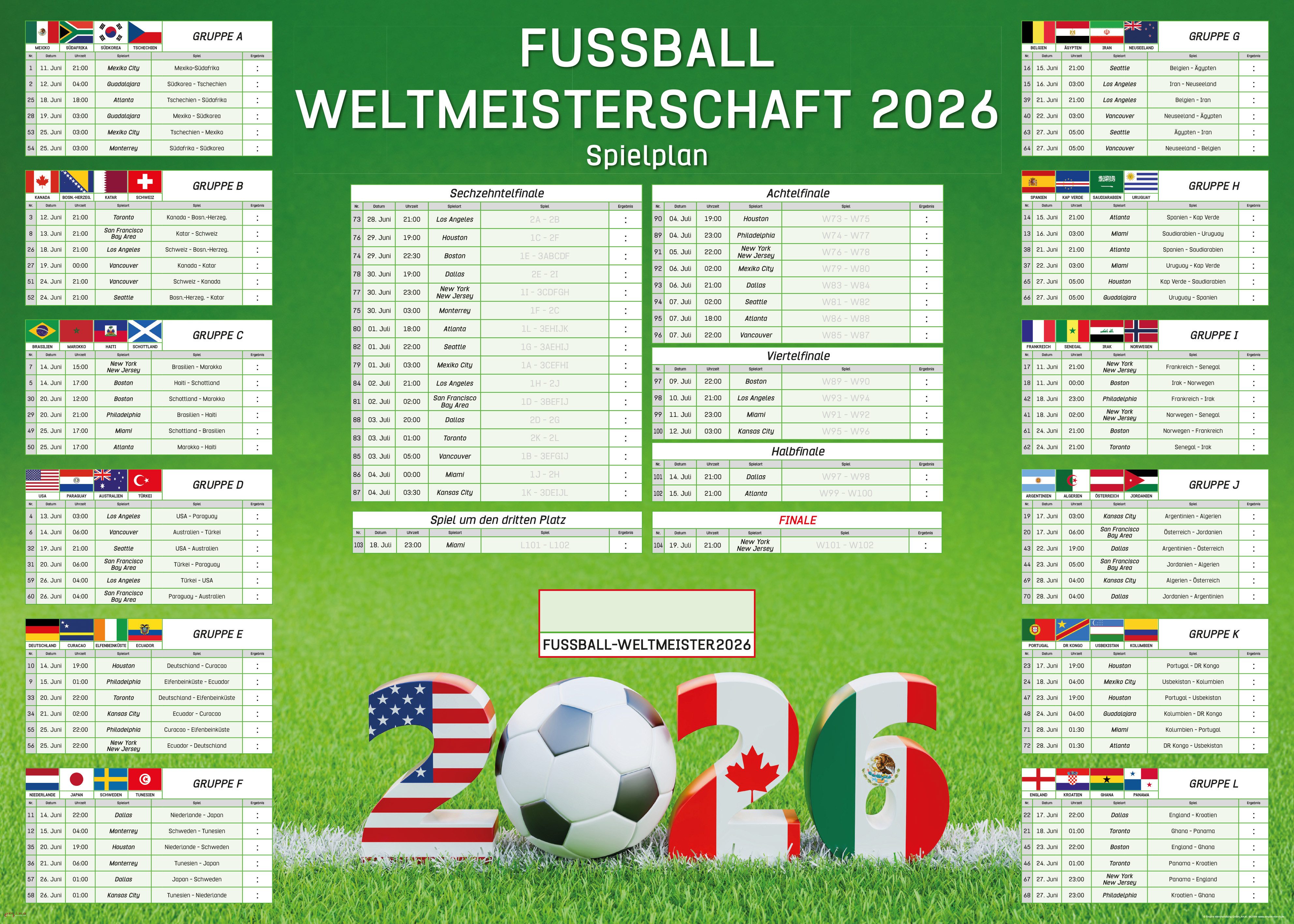 Poster XXL Fussball WM 2026 Planer - 100x140 cm