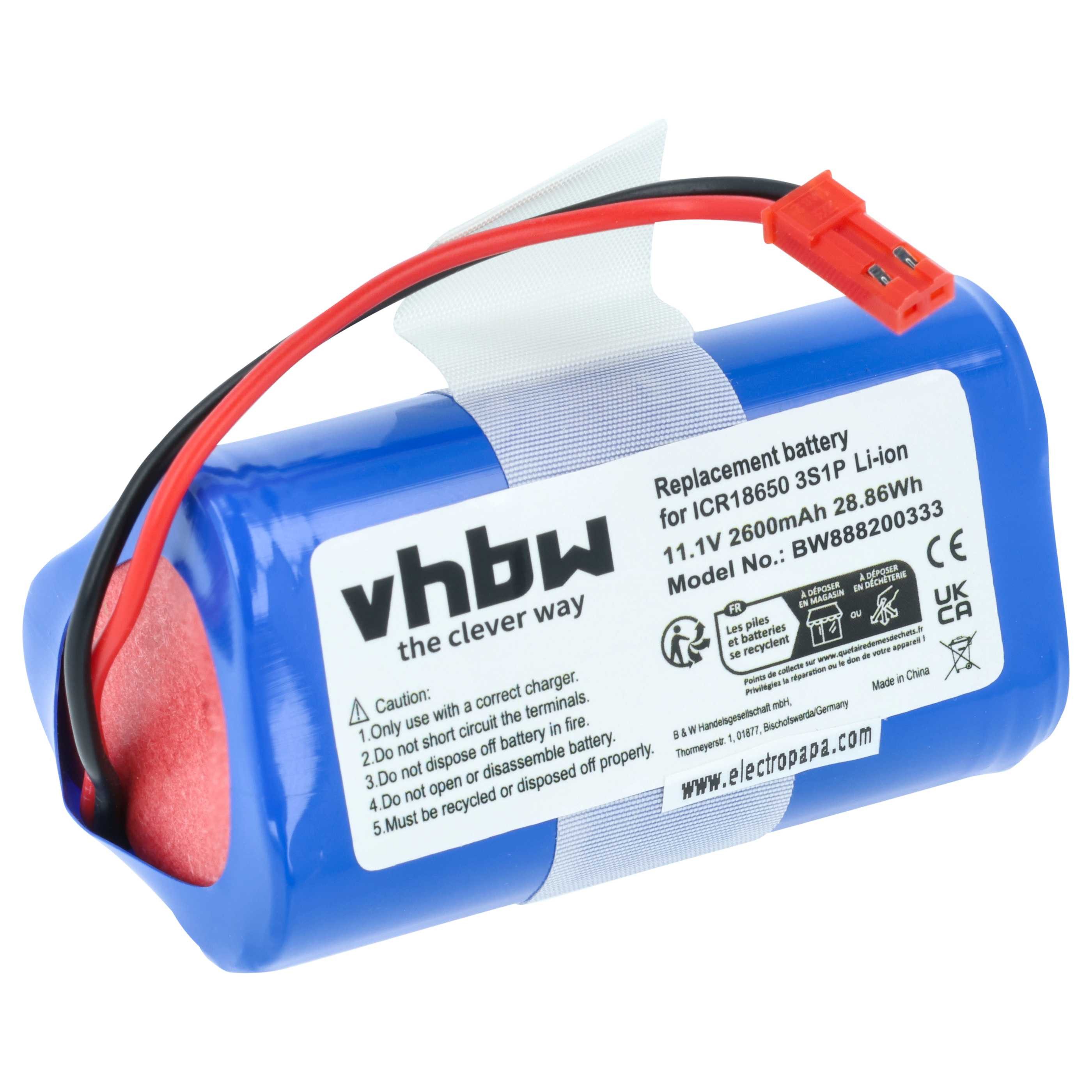 vhbw vhbw Akku kompatibel mit Medion MD 16192 Saugroboter (2600 mAh, 11,1 V Staubsauger-Akku Akku Li-Ion 2600 mAh (11,1 V, 1 St), Leistungsfähiger Austausch-Akku für Ihren Saugroboter