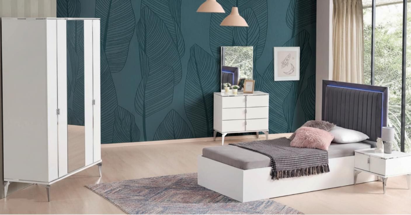 Jugendzimmer-Set Elegantes 4-teiliges Jugendzimmer-Set – Bett, Schrank, Nacht- &