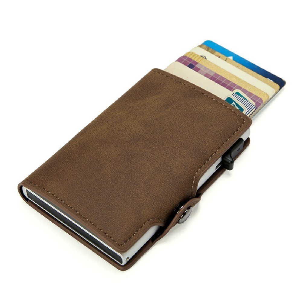 SOTOR Kreditkartenetui auswirft das Münzfach, Wallet Geldbörse die Geldbörse RFID Slim mit Schlankes Portemonnaie mit Braun Kreditkarten Schutz, Portemonnaie