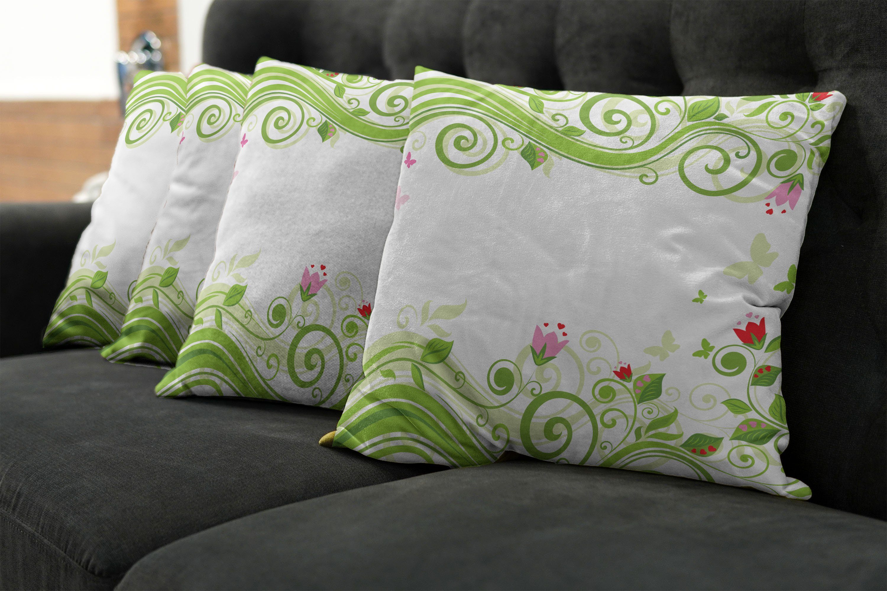 Blühende Abakuhaus Modern Accent Flower (4 Digitaldruck, Doppelseitiger Kissenbezüge Stück), Green Stripes