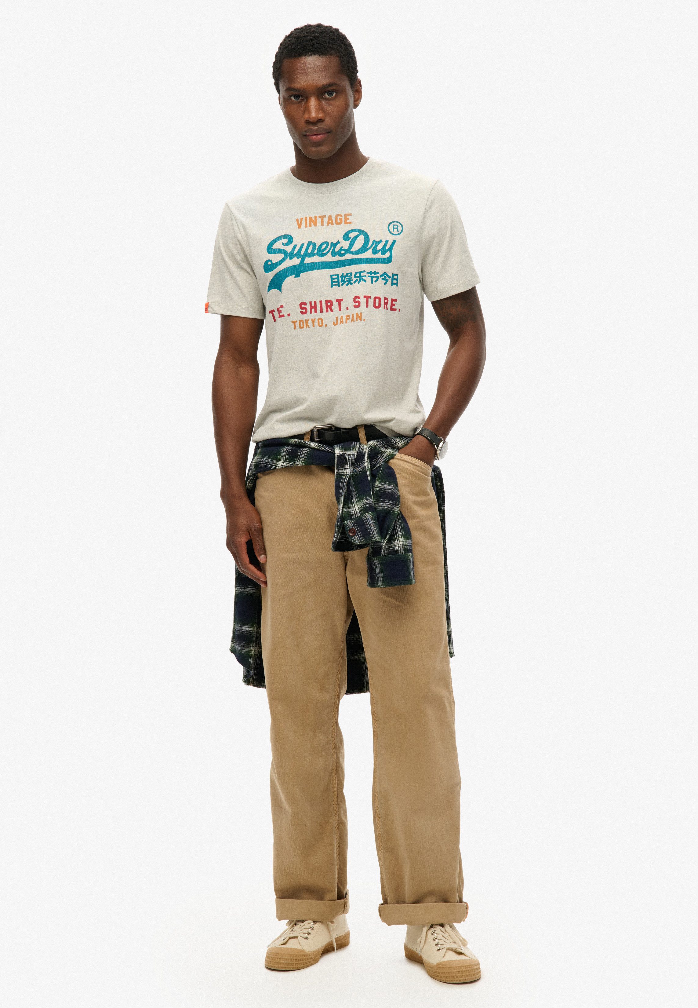 Superdry Rundhalsshirt VL CALI RELAXED TEE aus Baumwolle und Polyester, Relaxed Fit, Kurzarm, melierte Optik