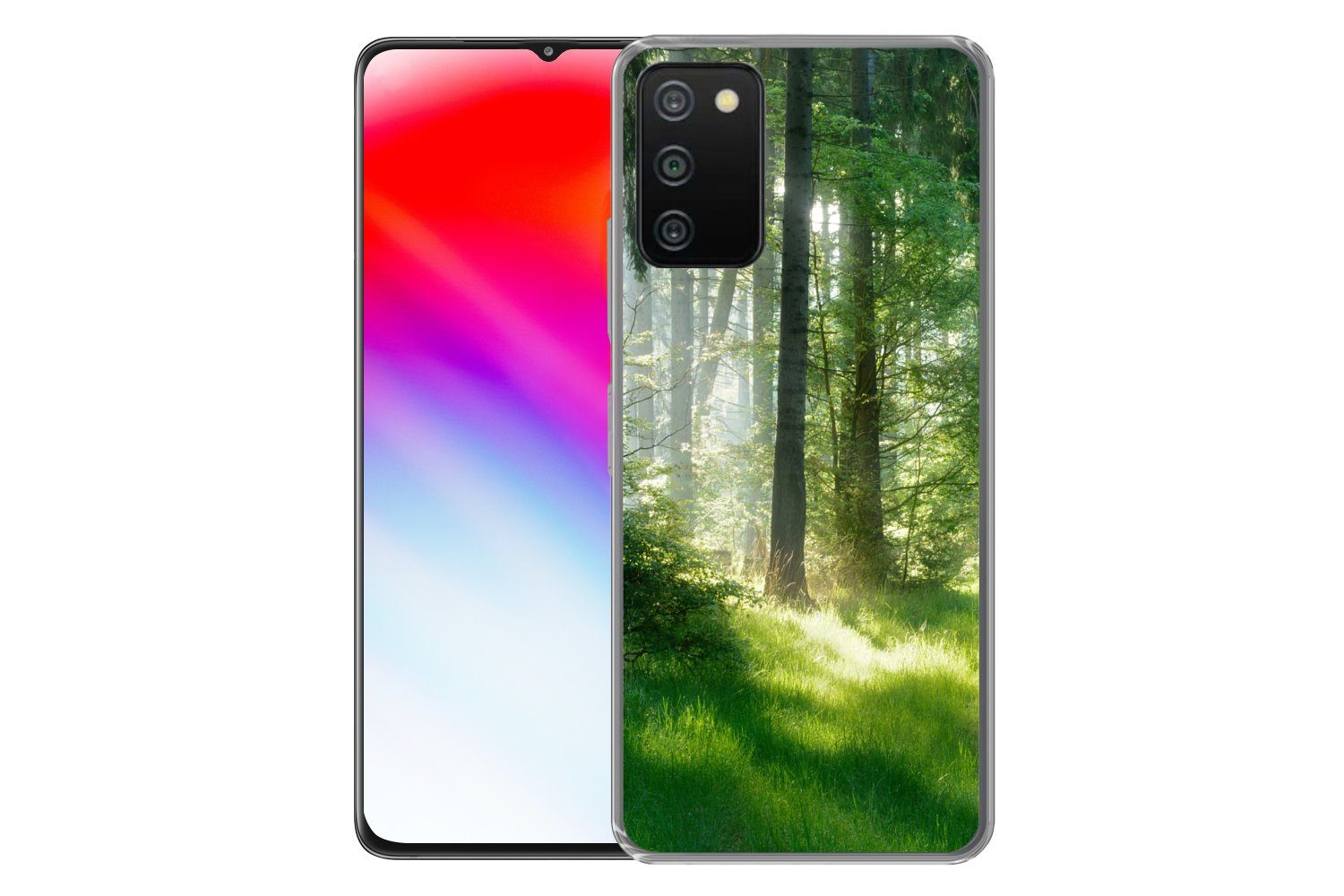 MuchoWow Handyhülle für Samsung Galaxy A03s Natur - Bäume - Wald - Grün - Sonne - Gras - P, Smartphone-Bumper, Print, Handy Schutzhülle Dünn
