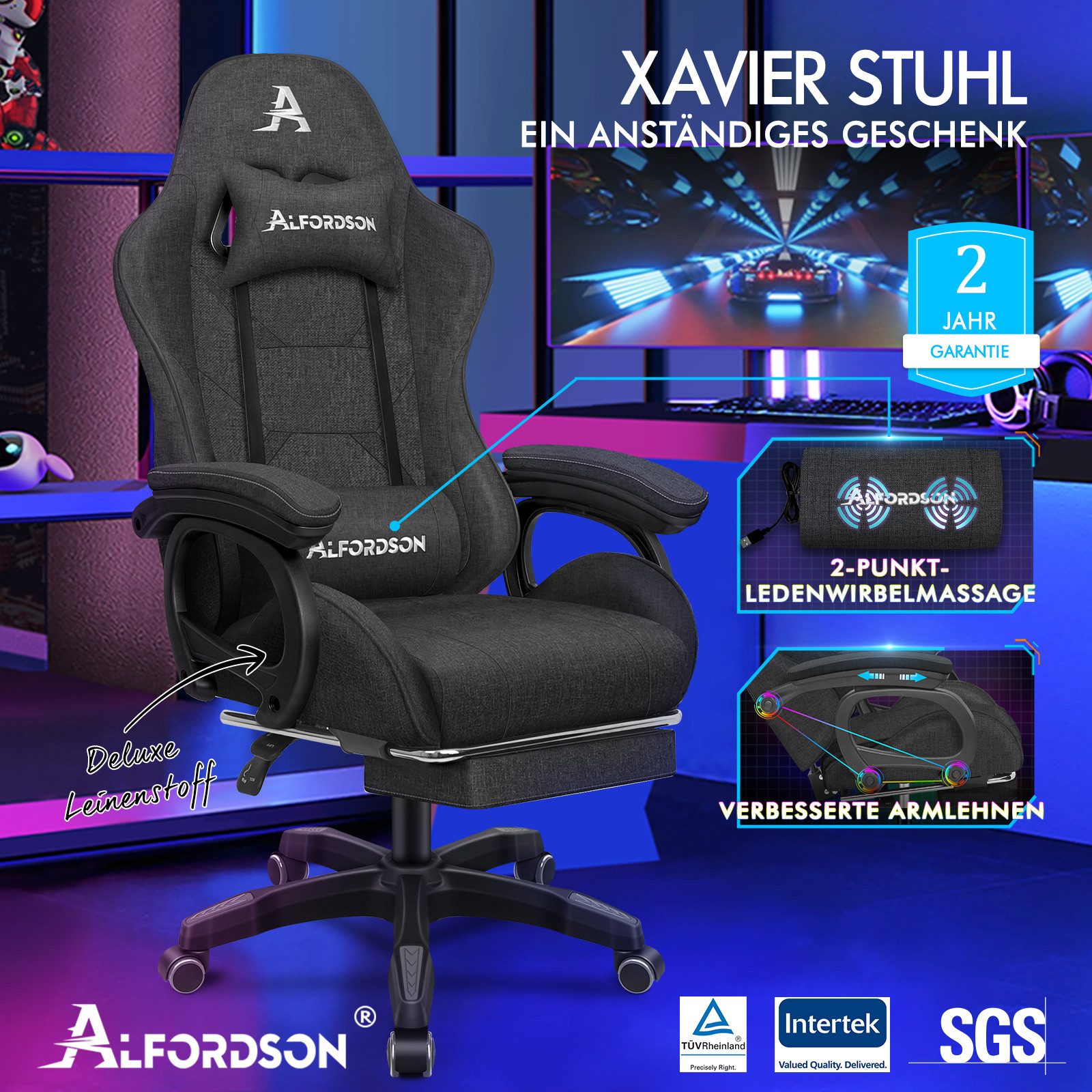 ALFORDSON Gaming-Stuhl mit Massage-Lordosenstütze, ergonomisch, mit günstig online kaufen