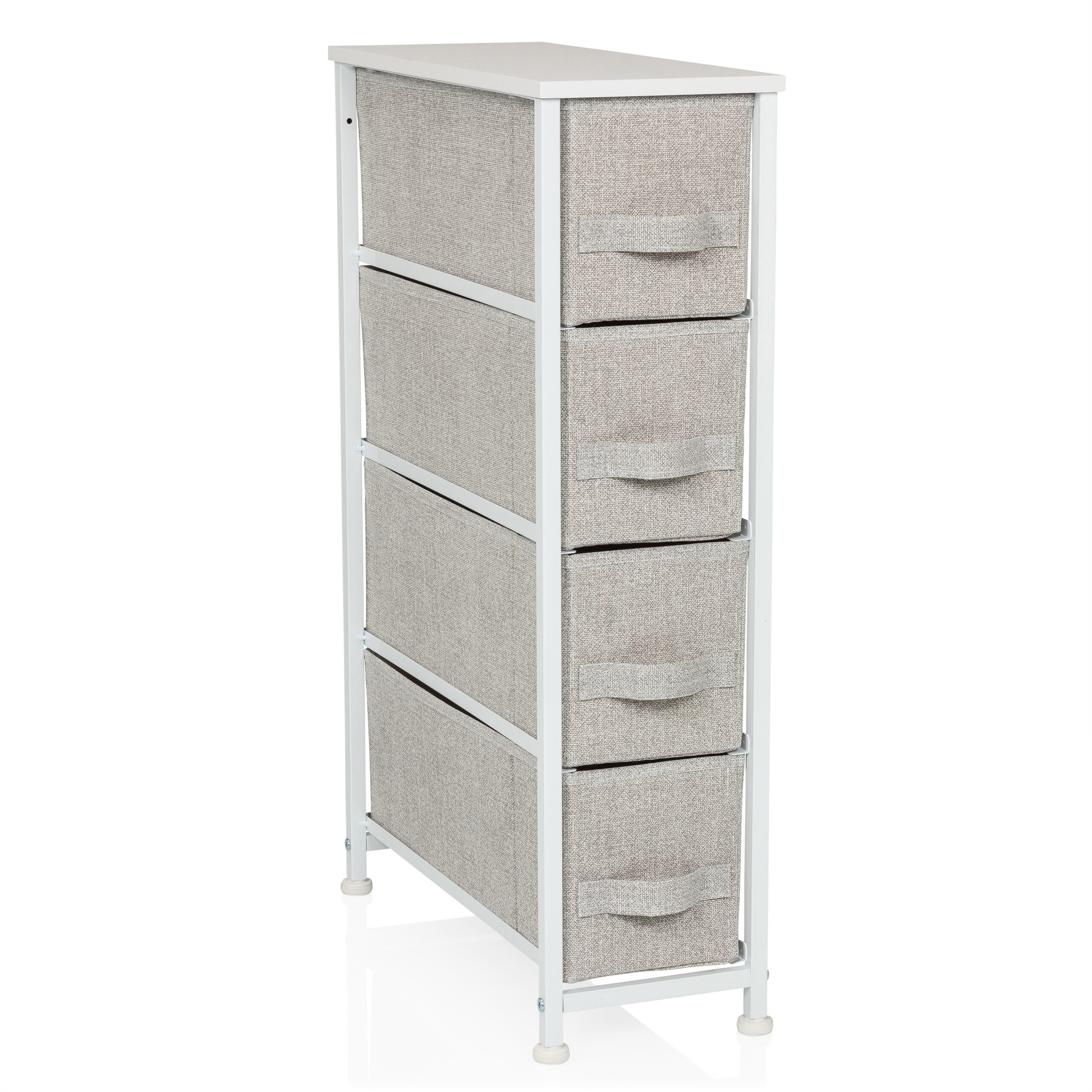 hjh LIVING Kommode FOLDRESS S Sideboard H/B/T: 76.0 x 20.0 x 48.0 cm, Schubladenkommode mit 4 Stoff-Schubladen, platzsparend, Holz-Ablage