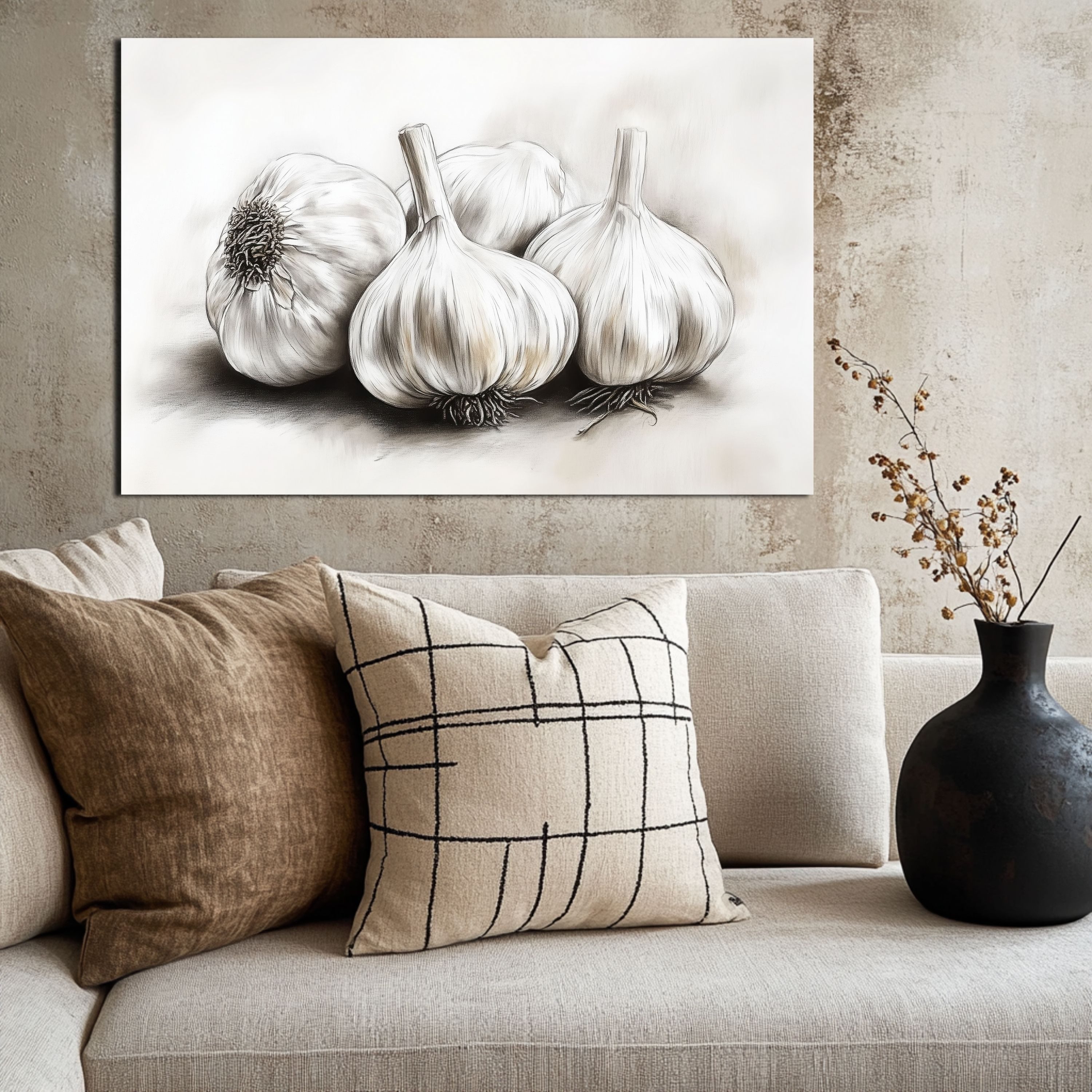 DARO Design Leinwandbild Modern Abstrakt Wandbilder XXL Wandbild Wand Deko Leinwand Bilder, (Knoblauch - Bild groß Wohnzimmer Schlafzimmer Küche Esszimmer Einteilig Querformat Fotodruck Leinwände Wanddeko Abstrakte Kunst Boho), 30x20cm