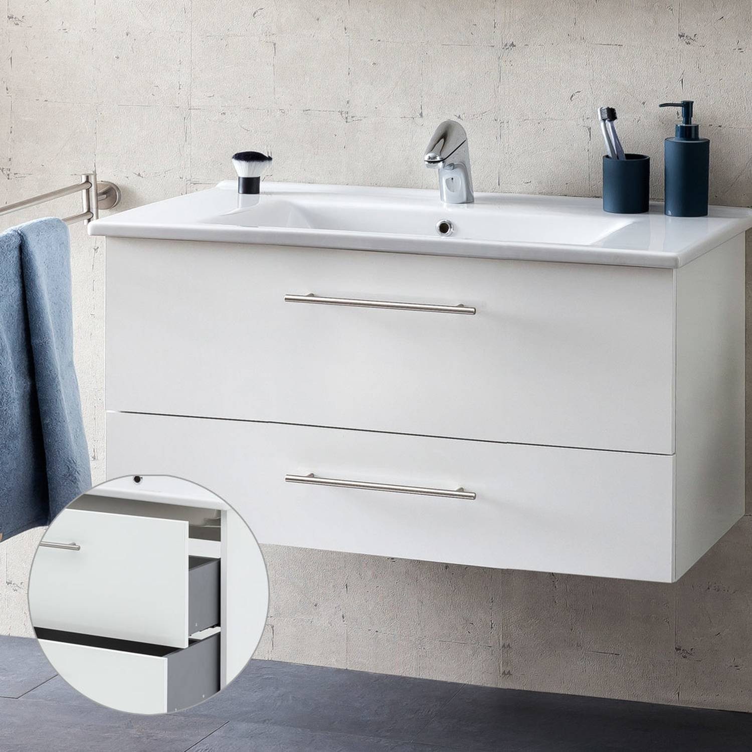 Lomadox Waschtisch »BASIC-04«, mit 100cm Keramikbecken in Hochglanz