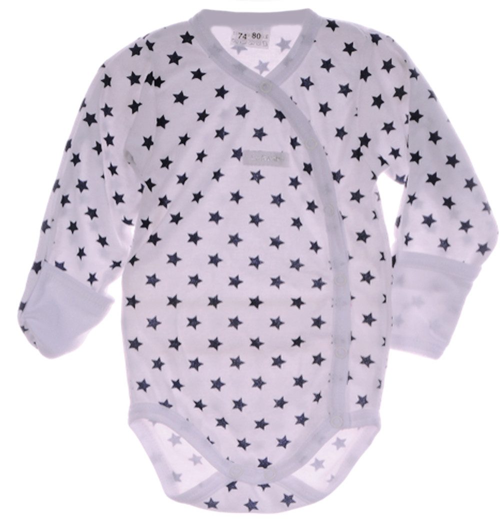 La Bortini Wickelbody Baby Body Langarmbody mit Kratzschutz mit Sternchen aus reiner Baumwolle, 44 50 56 62 68 74 80 86 92 98