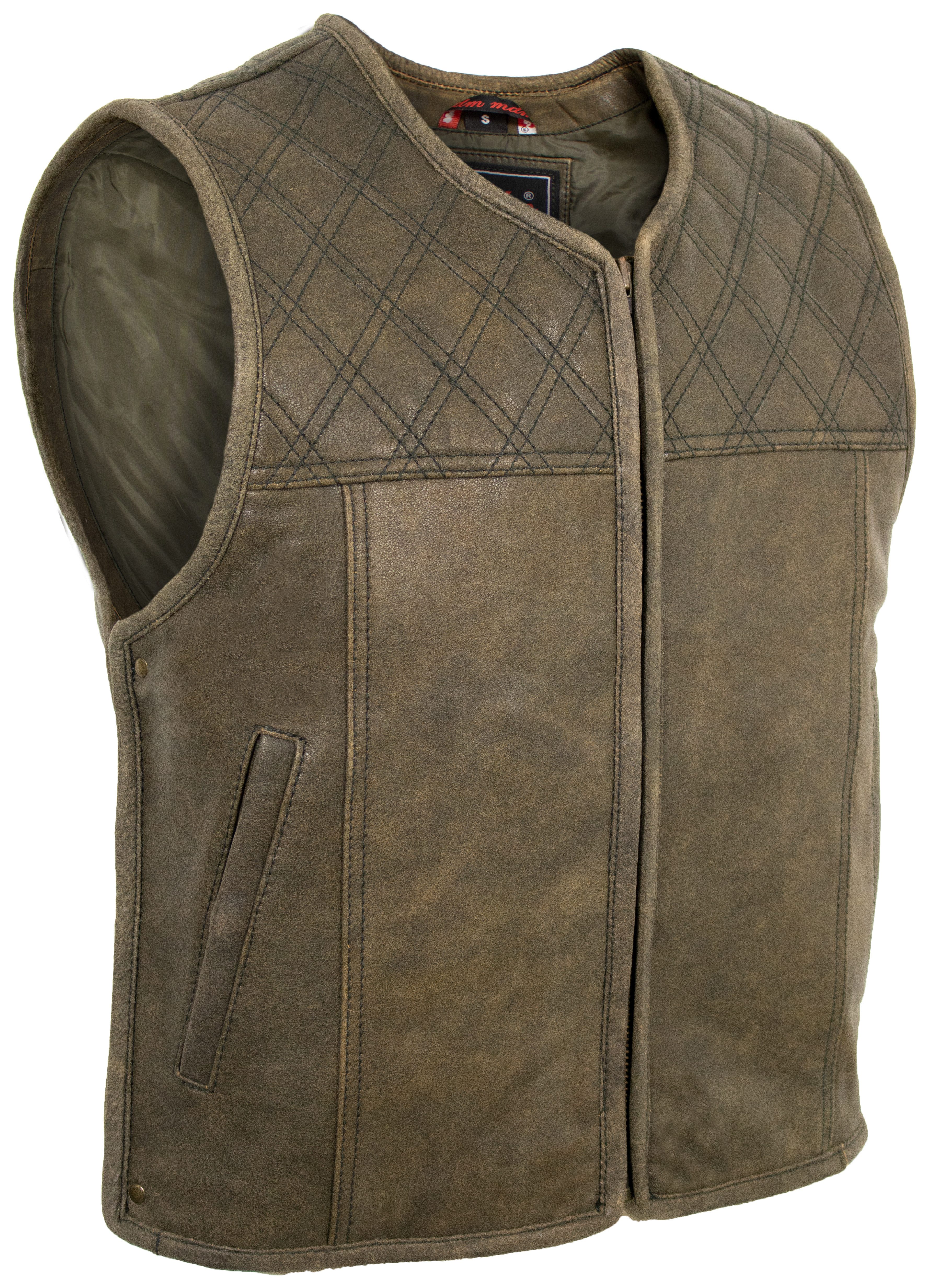 MDM Motorradweste Motorrad Lederweste Herren Braun Clubstyle Stepp Schulter (Einzelartikel) Echtleder, Cracker Braun, Biker Lederweste, Clubstyle