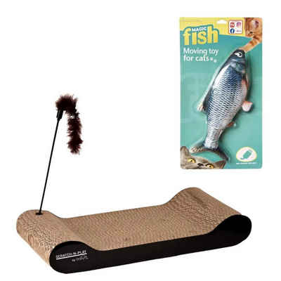 Best Direct® Tier-Aktivitätsspiel Magic Fish® + Cat Scratch N Play, Katzen Fisch elektrisch + Katzenkratzbrett - Katzenspielzeug